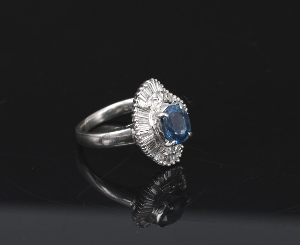 Vintage 1.70ct Blue Sapphire 1.02ct Diamond Platinum Ring Size 6
