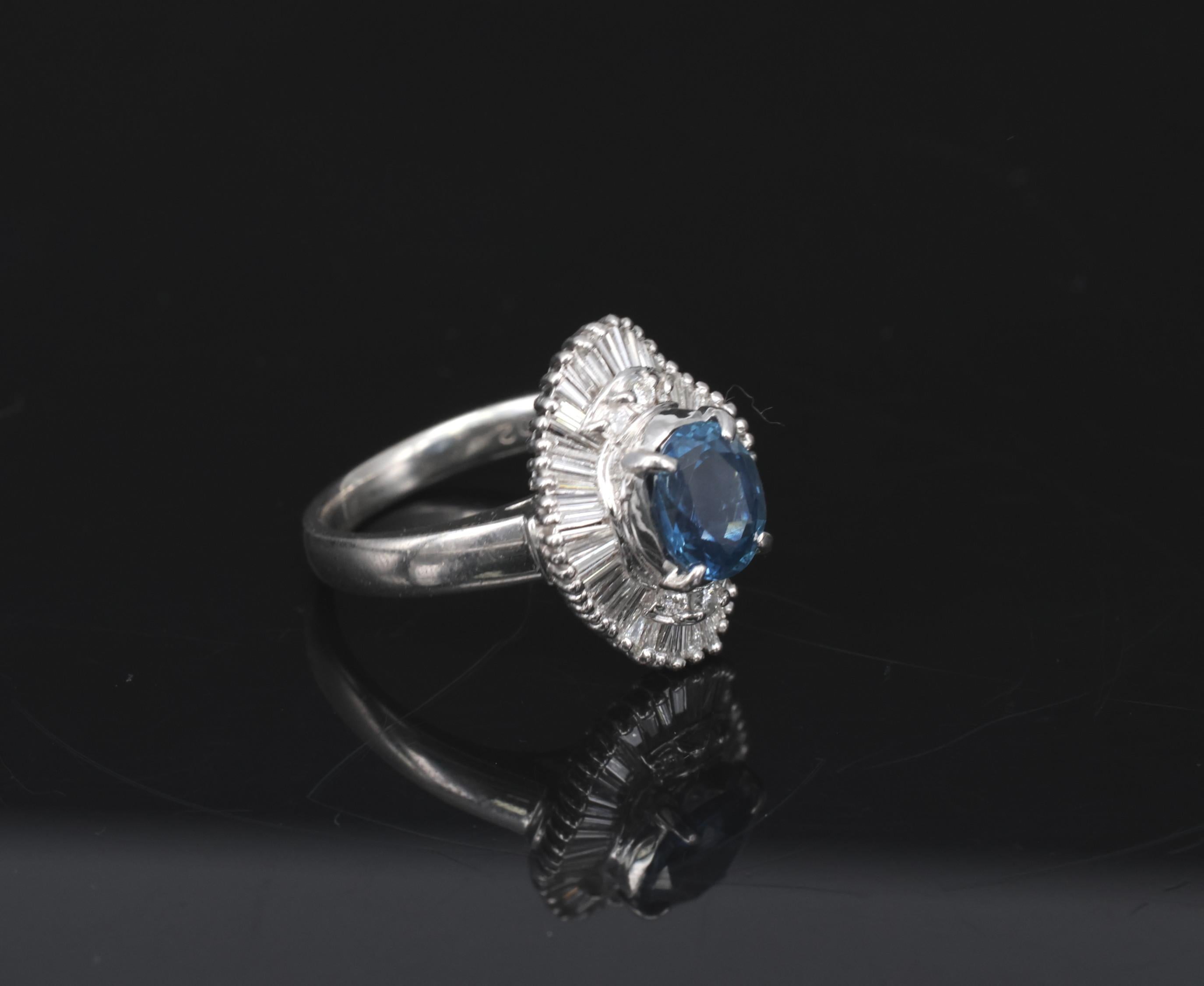 Vintage 1.70ct Blue Sapphire 1.02ct Diamond Platinum Ring Size 6