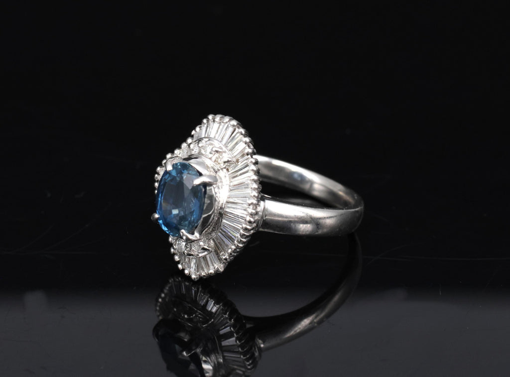 Vintage 1.70ct Blue Sapphire 1.02ct Diamond Platinum Ring Size 6