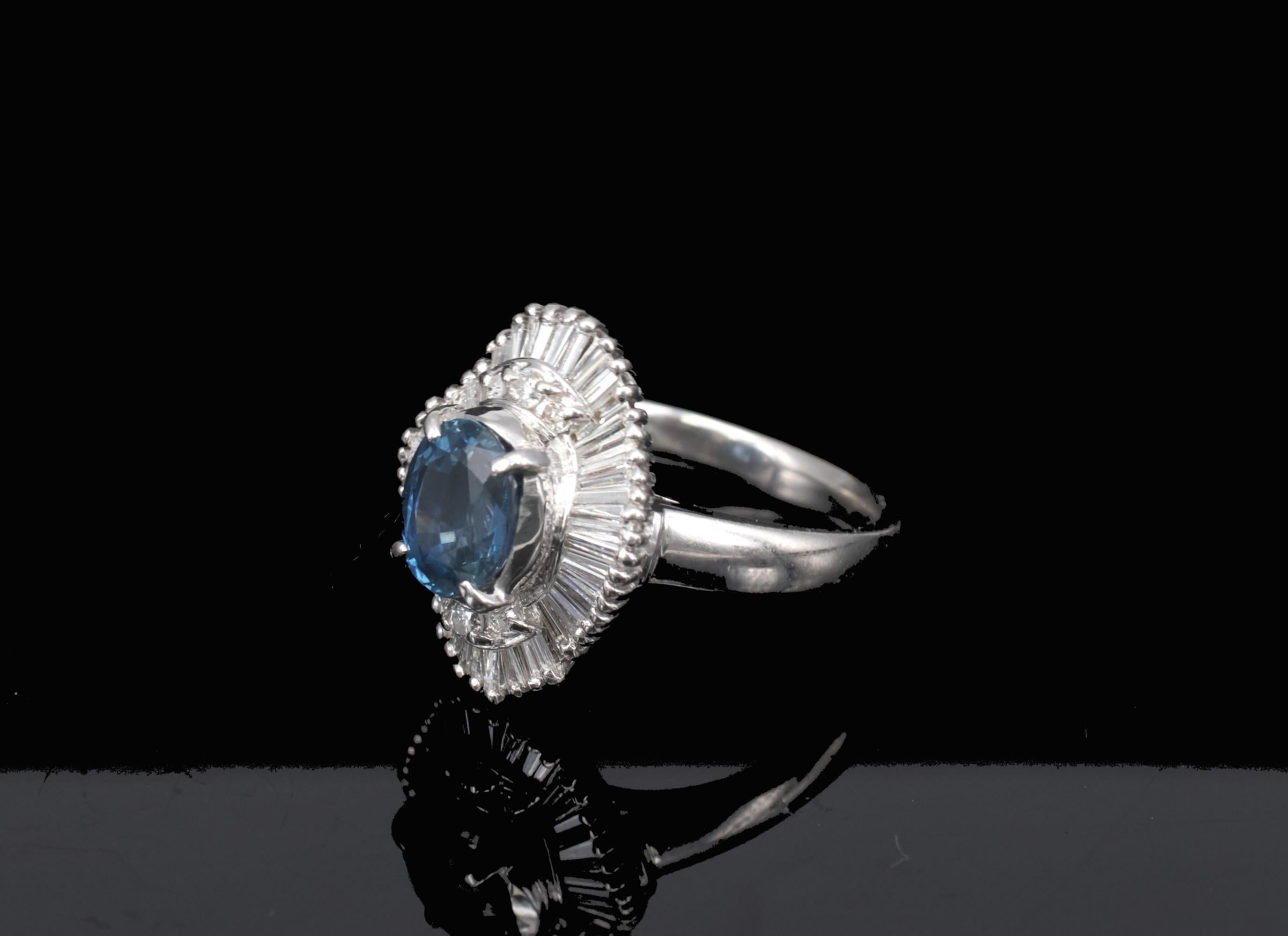 Vintage 1.70ct Blue Sapphire 1.02ct Diamond Platinum Ring Size 6
