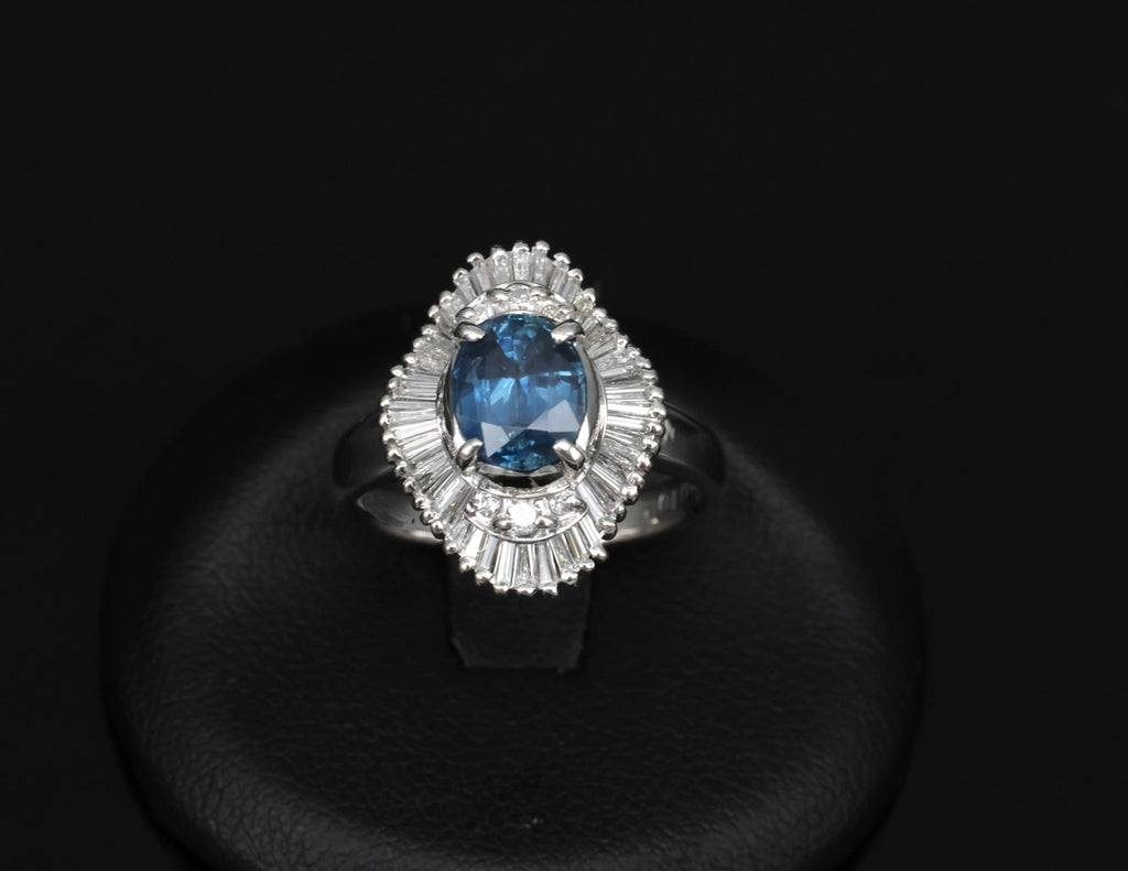 Vintage 1.70ct Blue Sapphire 1.02ct Diamond Platinum Ring Size 6