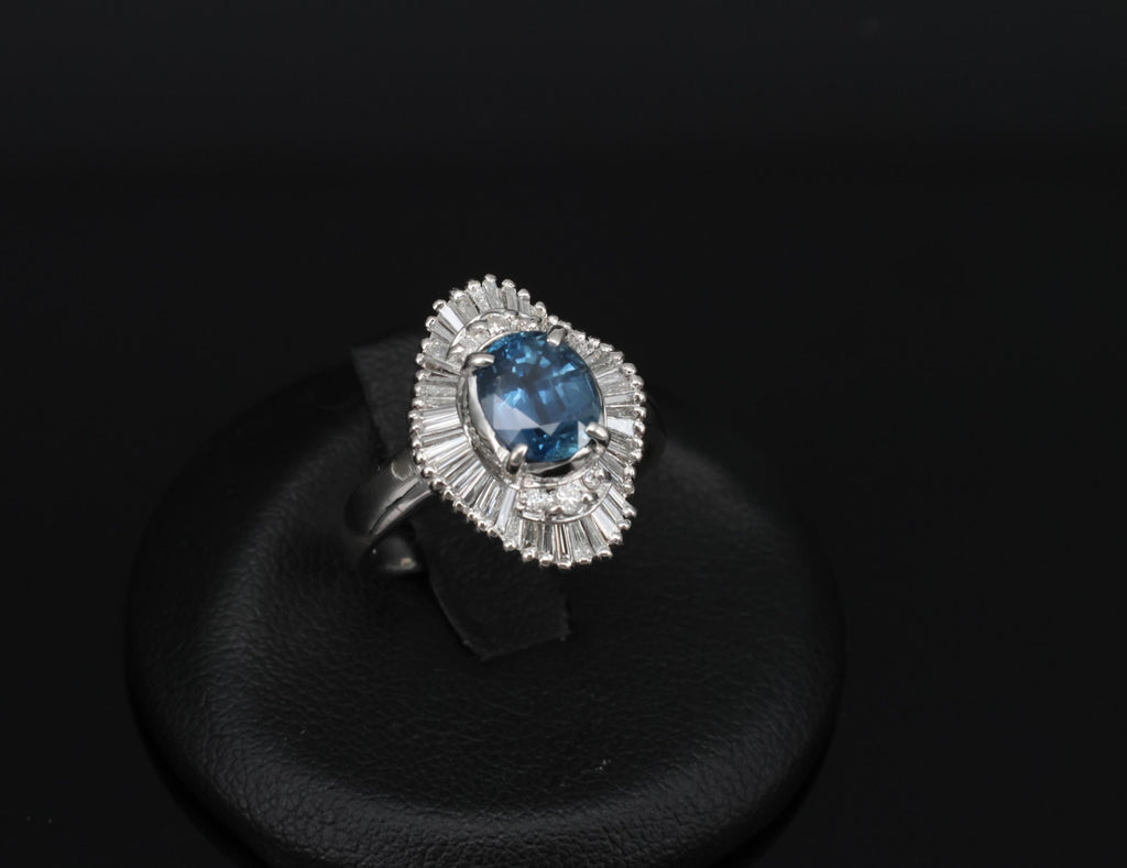 Vintage 1.70ct Blue Sapphire 1.02ct Diamond Platinum Ring Size 6