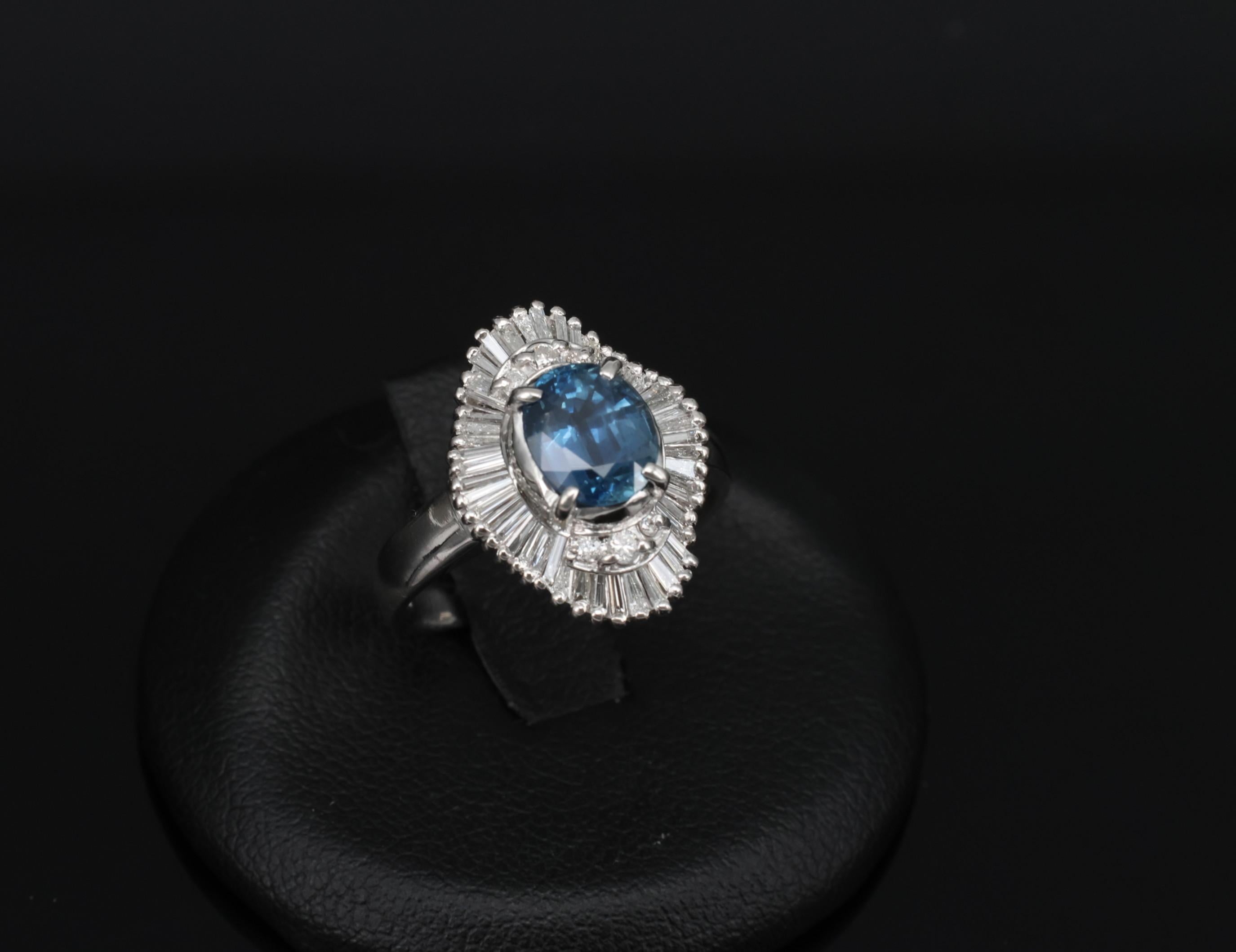 Vintage 1.70ct Blue Sapphire 1.02ct Diamond Platinum Ring Size 6