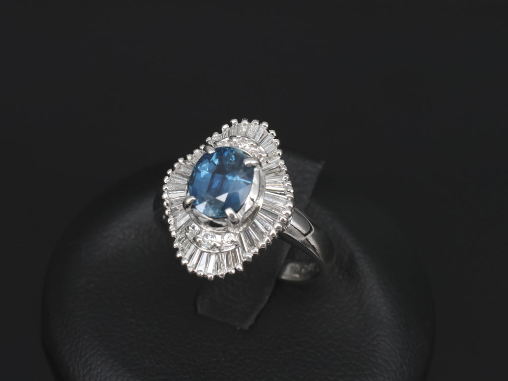 Vintage 1.70ct Blue Sapphire 1.02ct Diamond Platinum Ring Size 6
