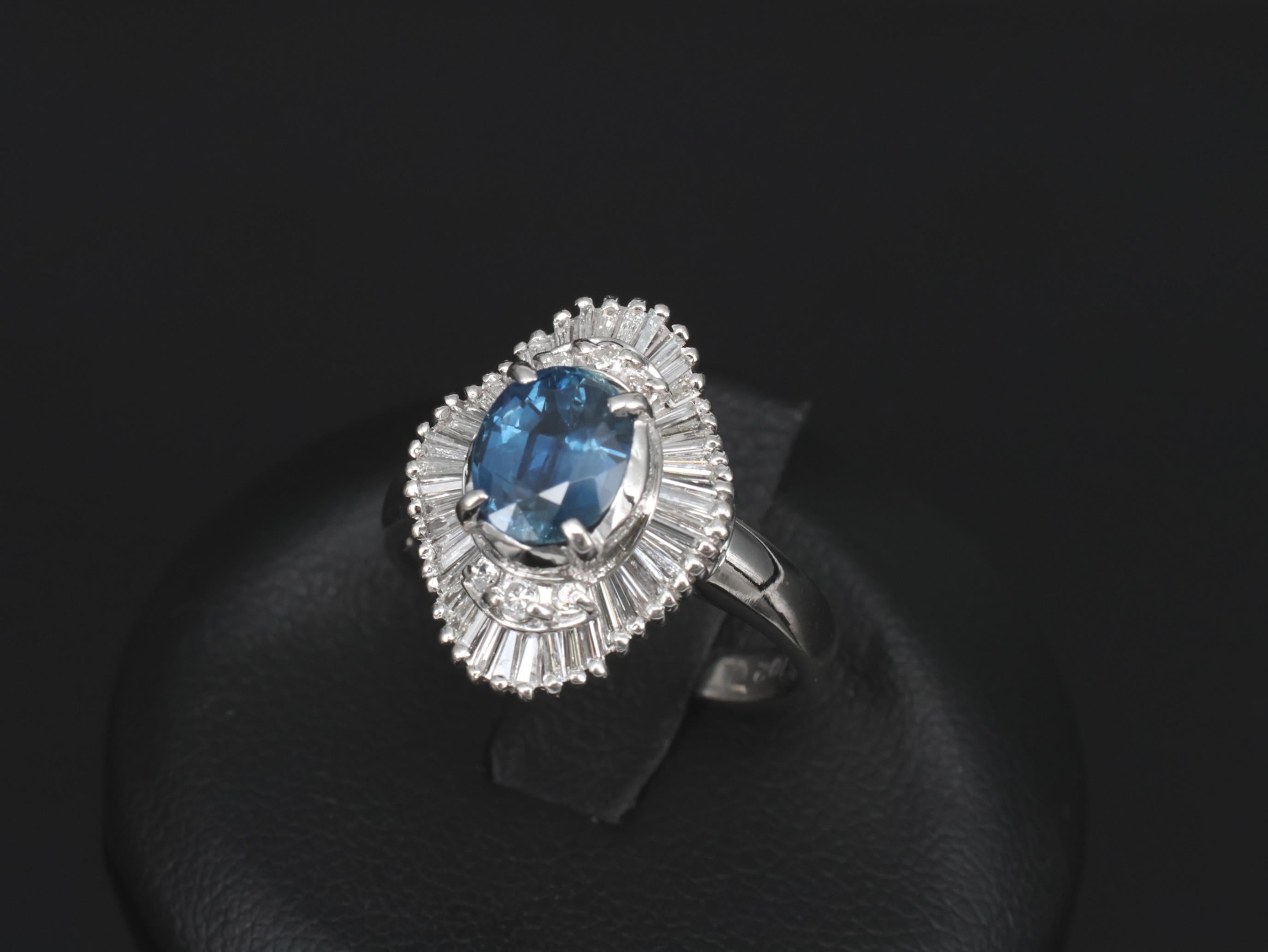 Vintage 1.70ct Blue Sapphire 1.02ct Diamond Platinum Ring Size 6