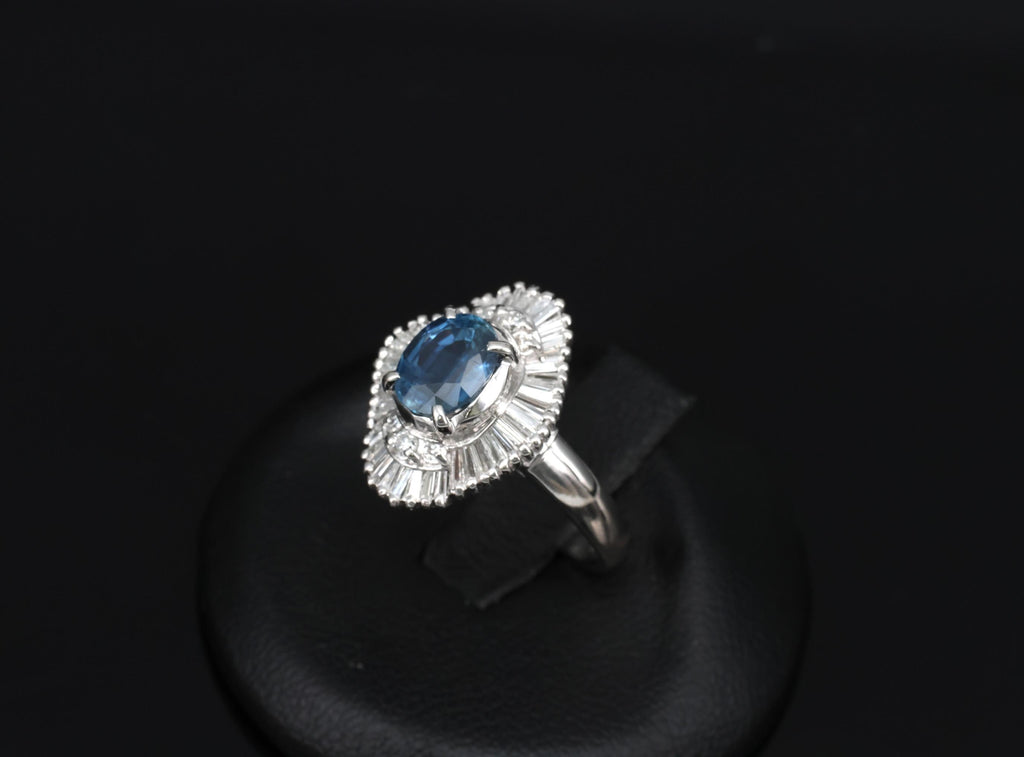 Vintage 1.70ct Blue Sapphire 1.02ct Diamond Platinum Ring Size 6
