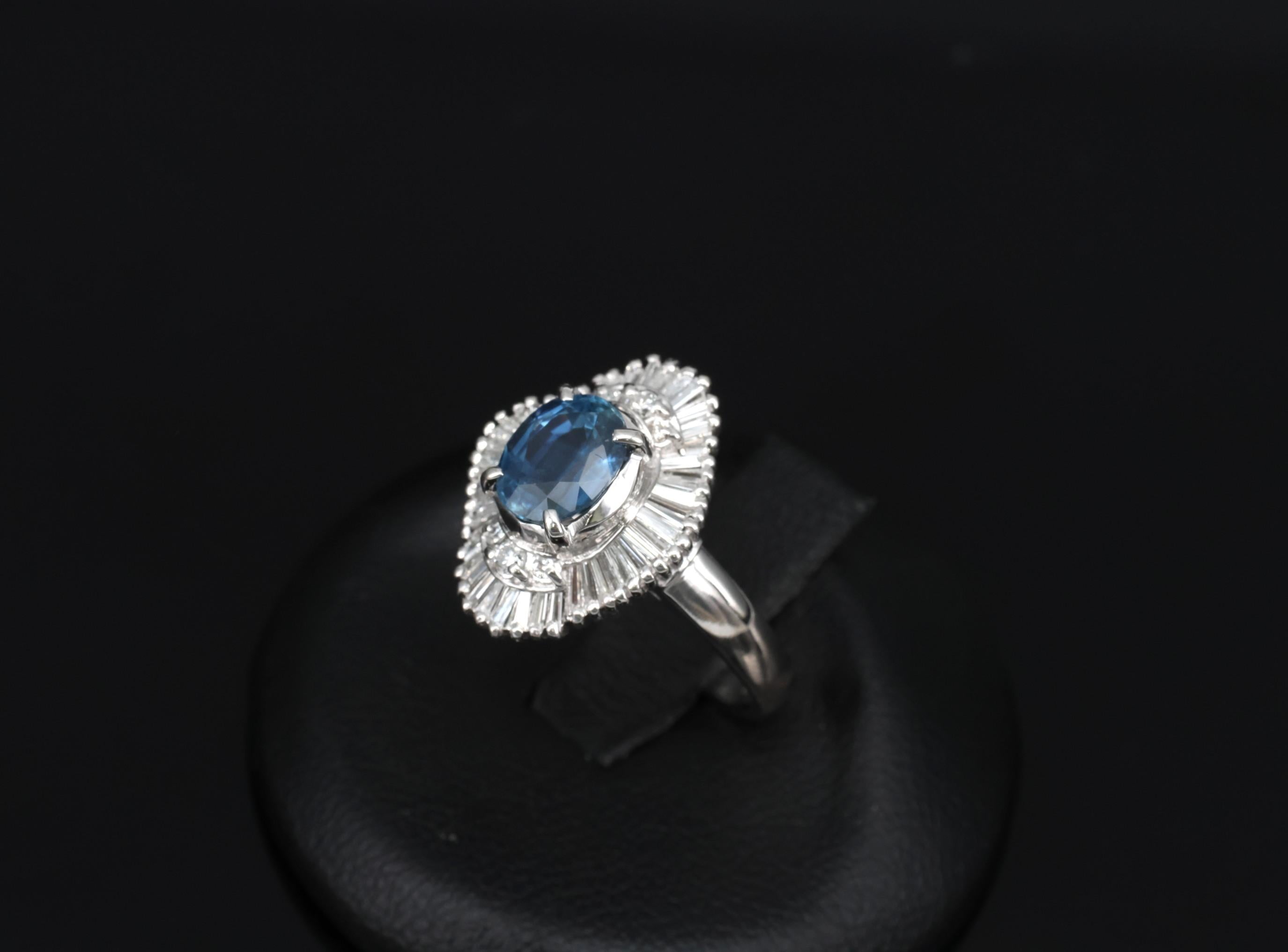 Vintage 1.70ct Blue Sapphire 1.02ct Diamond Platinum Ring Size 6