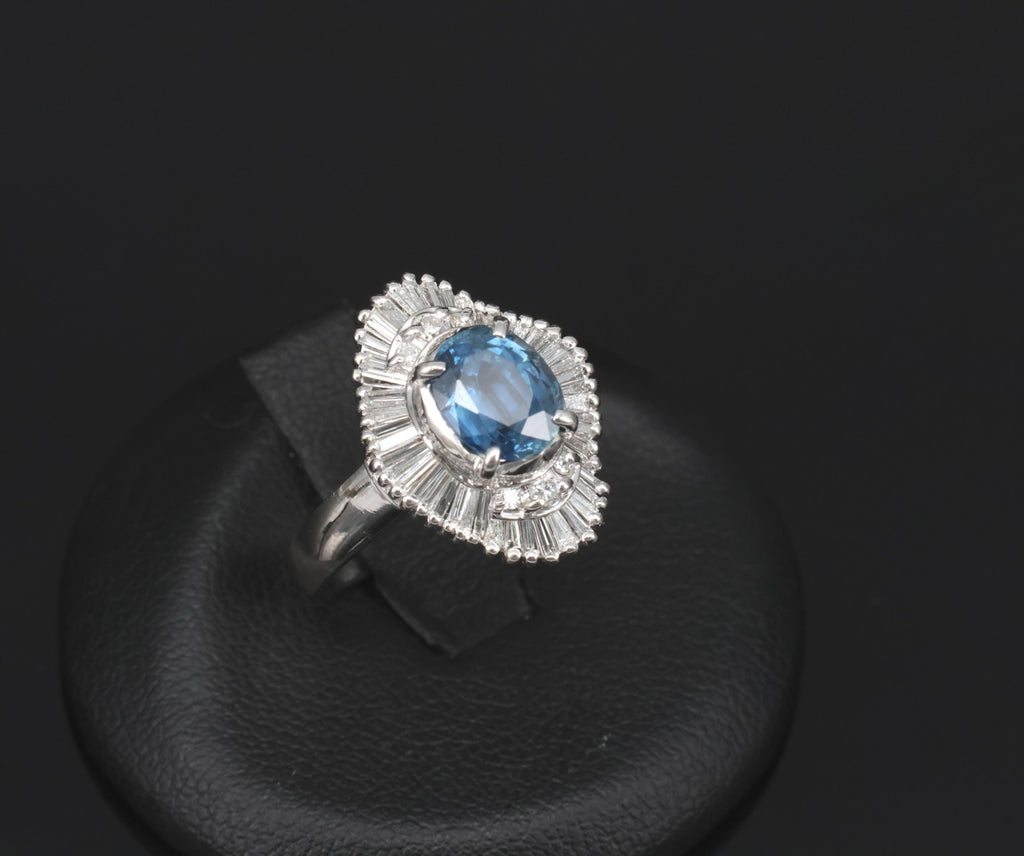 Vintage 1.70ct Blue Sapphire 1.02ct Diamond Platinum Ring Size 6