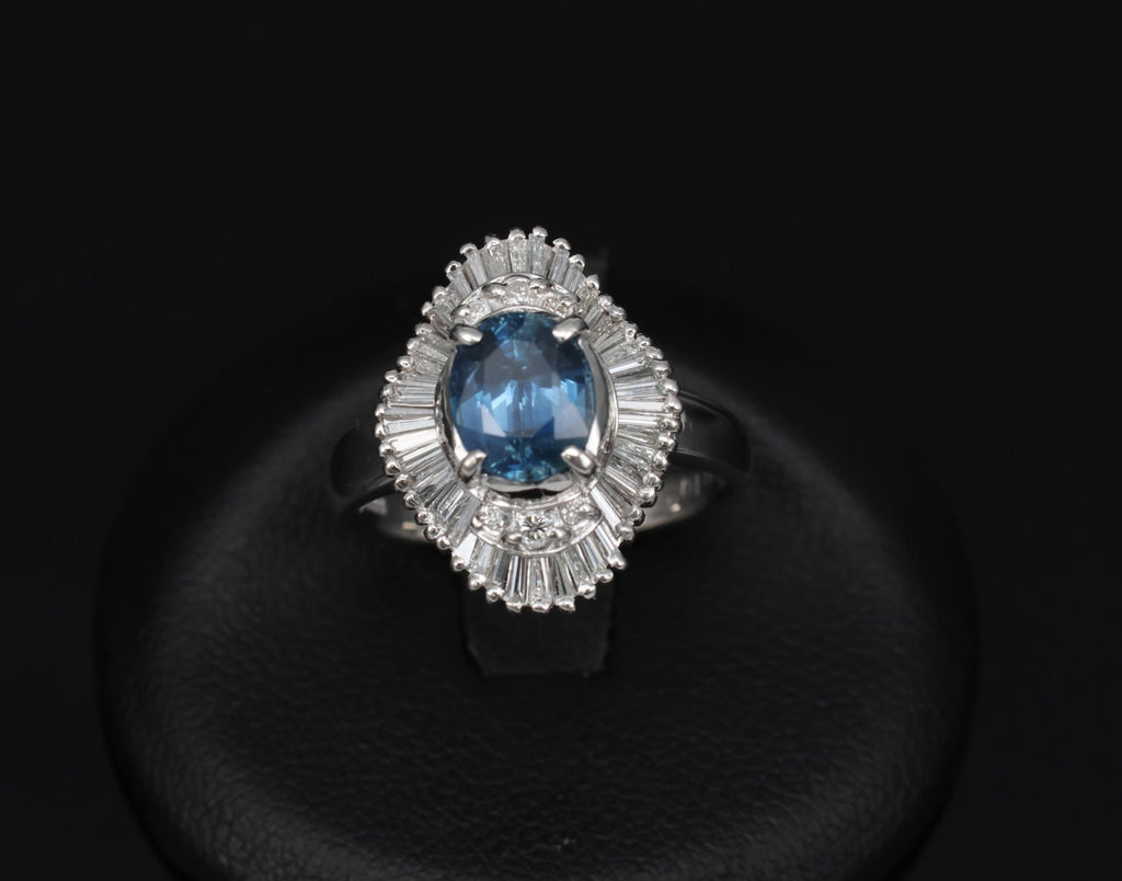 Vintage 1.70ct Blue Sapphire 1.02ct Diamond Platinum Ring Size 6