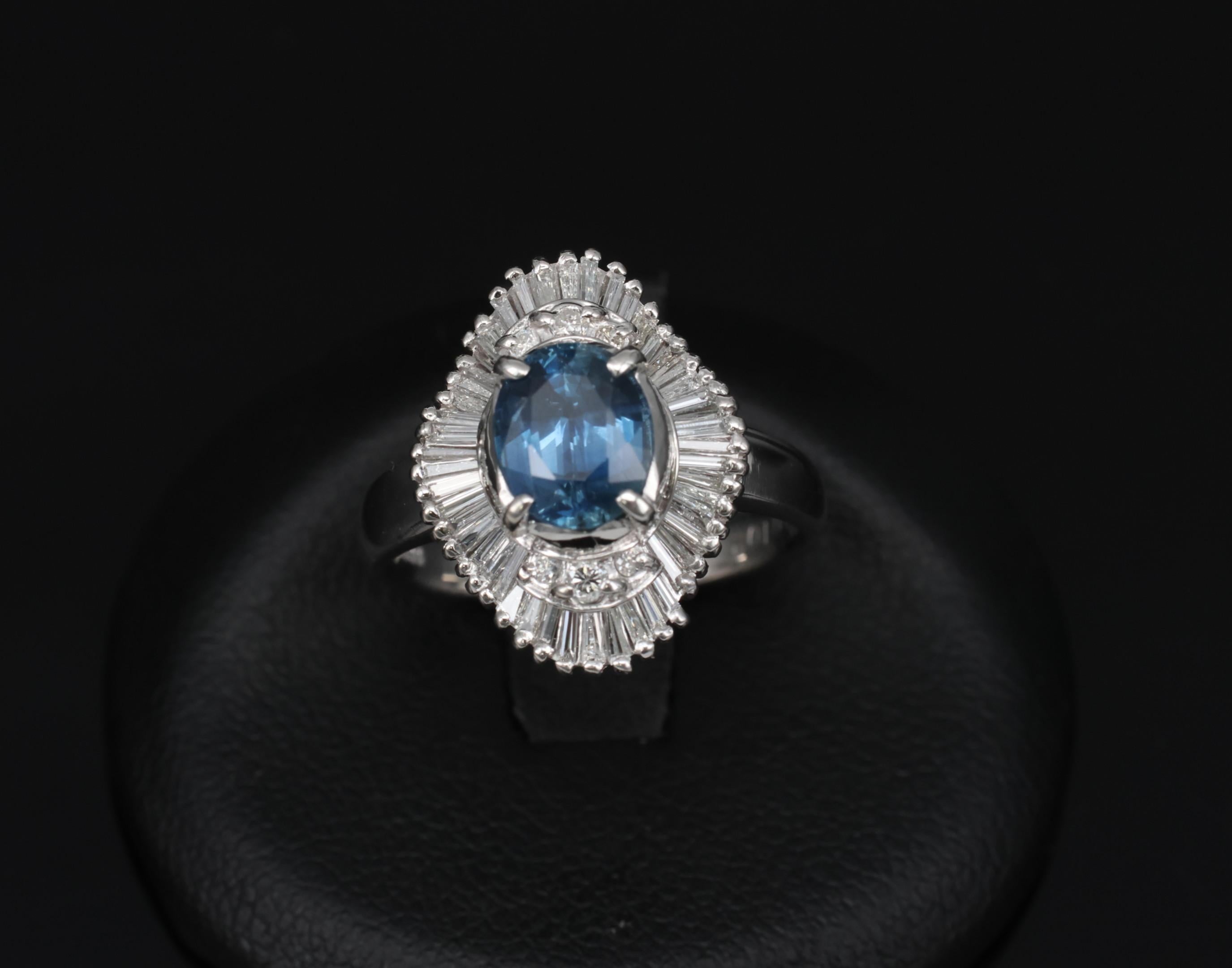 Vintage 1.70ct Blue Sapphire 1.02ct Diamond Platinum Ring Size 6