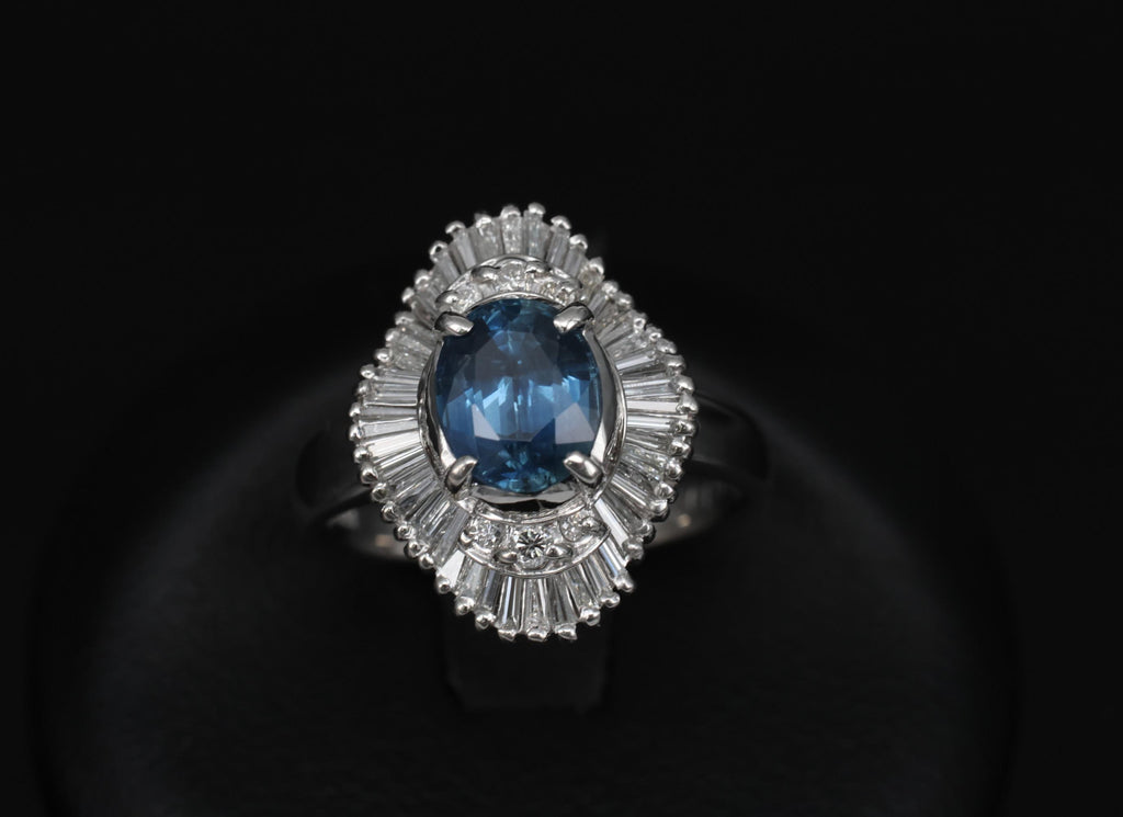Vintage 1.70ct Blue Sapphire 1.02ct Diamond Platinum Ring Size 6