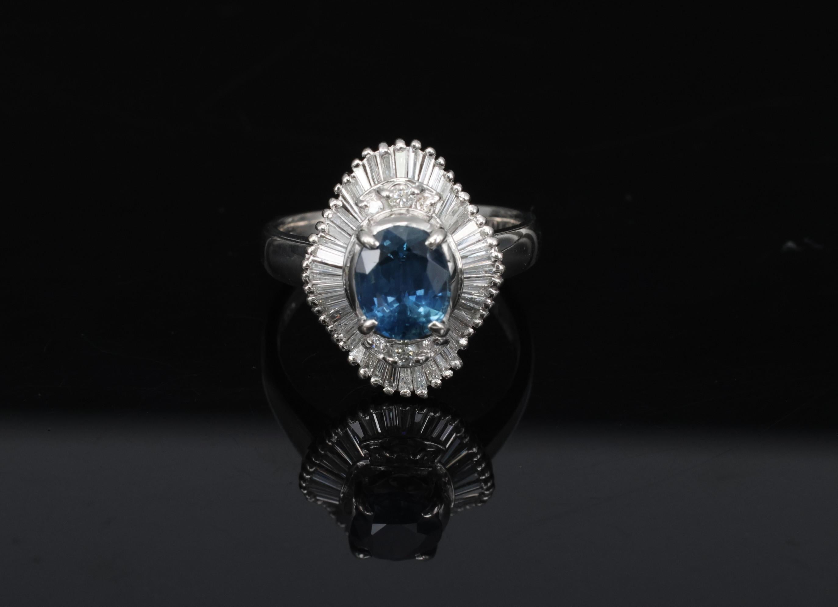 Vintage 1.70ct Blue Sapphire 1.02ct Diamond Platinum Ring Size 6