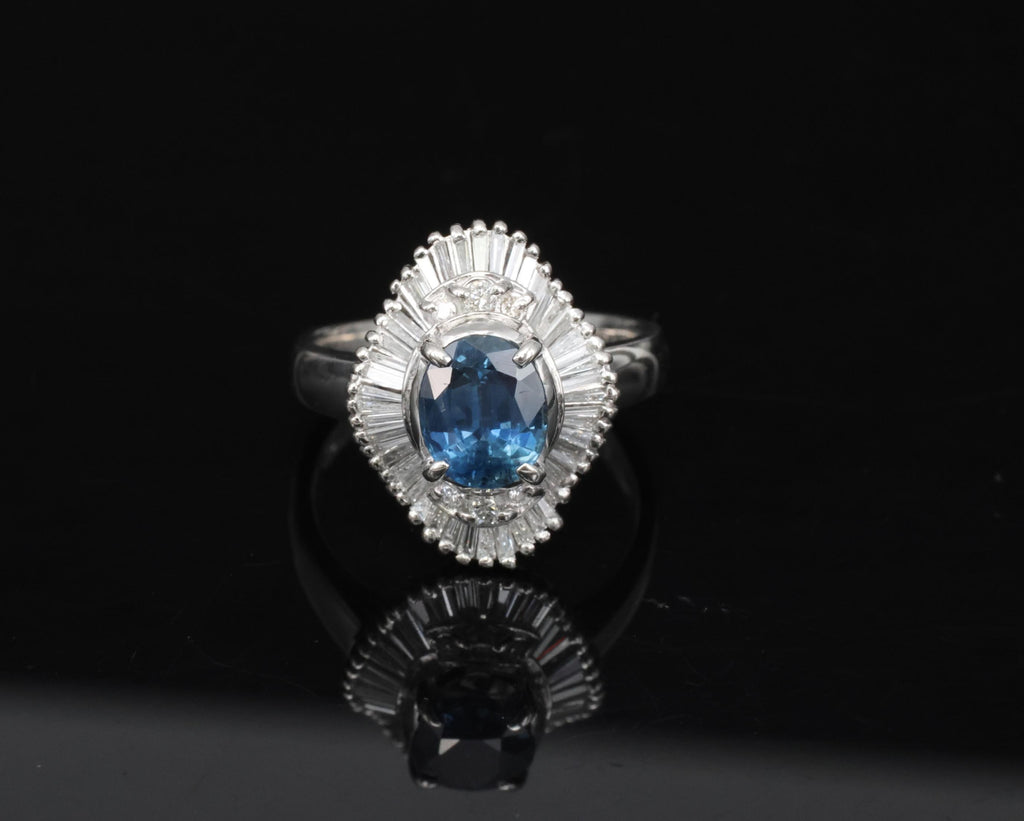 Vintage 1.70ct Blue Sapphire 1.02ct Diamond Platinum Ring Size 6