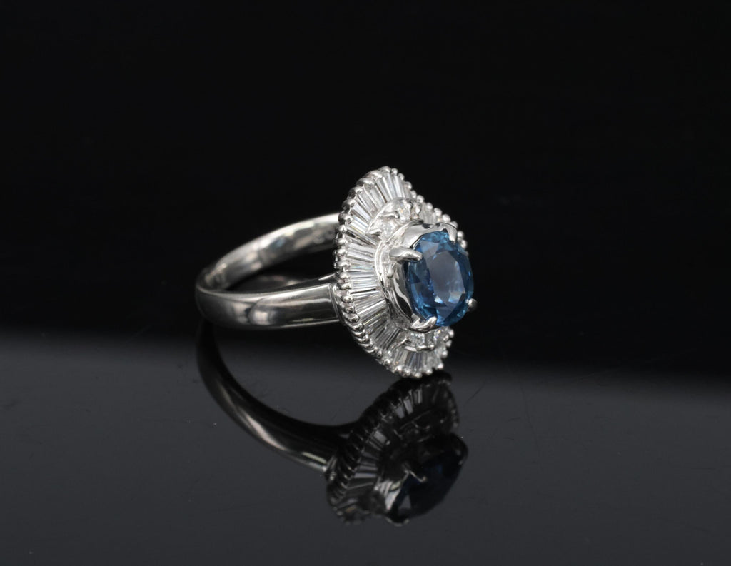 Vintage 1.70ct Blue Sapphire 1.02ct Diamond Platinum Ring Size 6