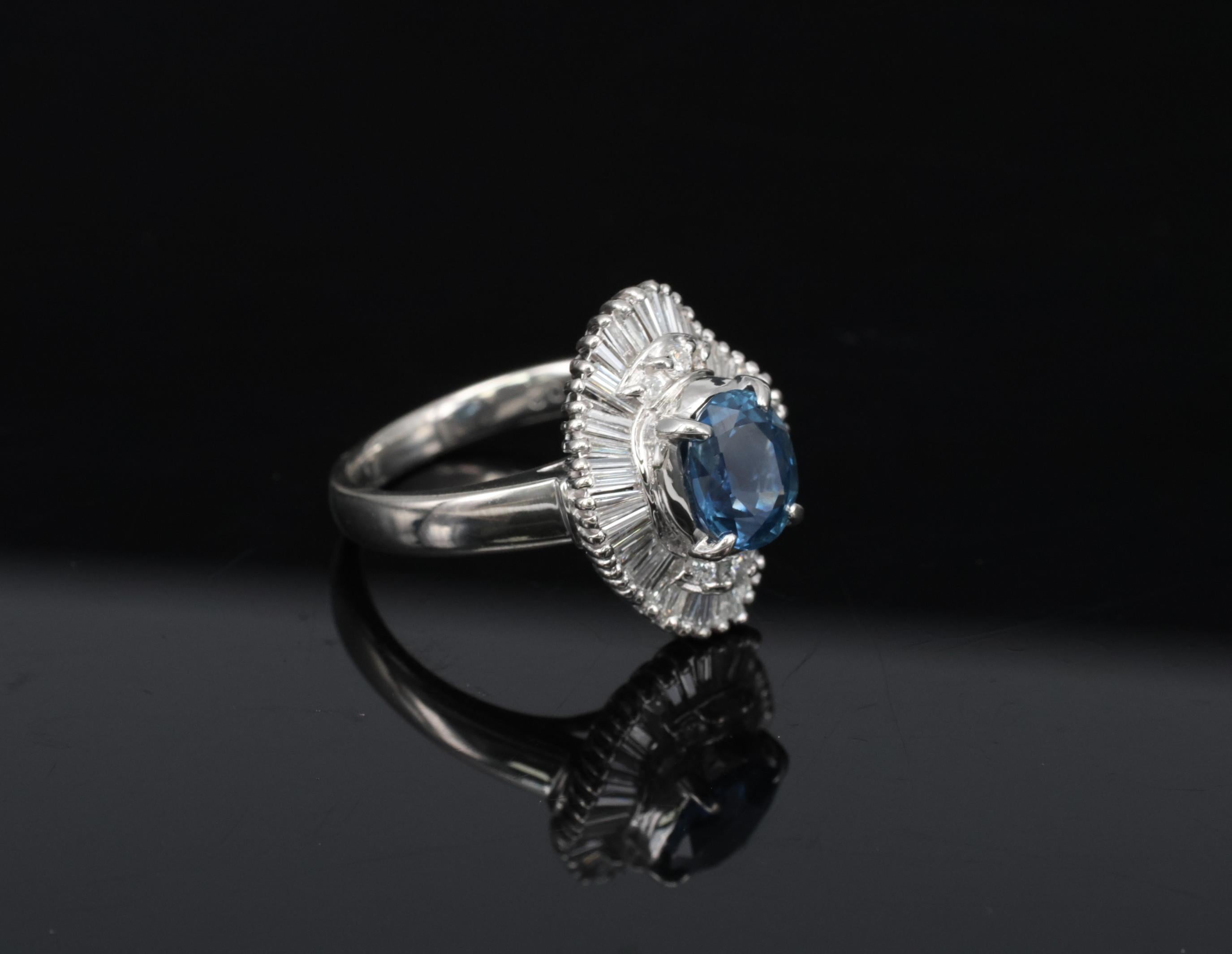 Vintage 1.70ct Blue Sapphire 1.02ct Diamond Platinum Ring Size 6