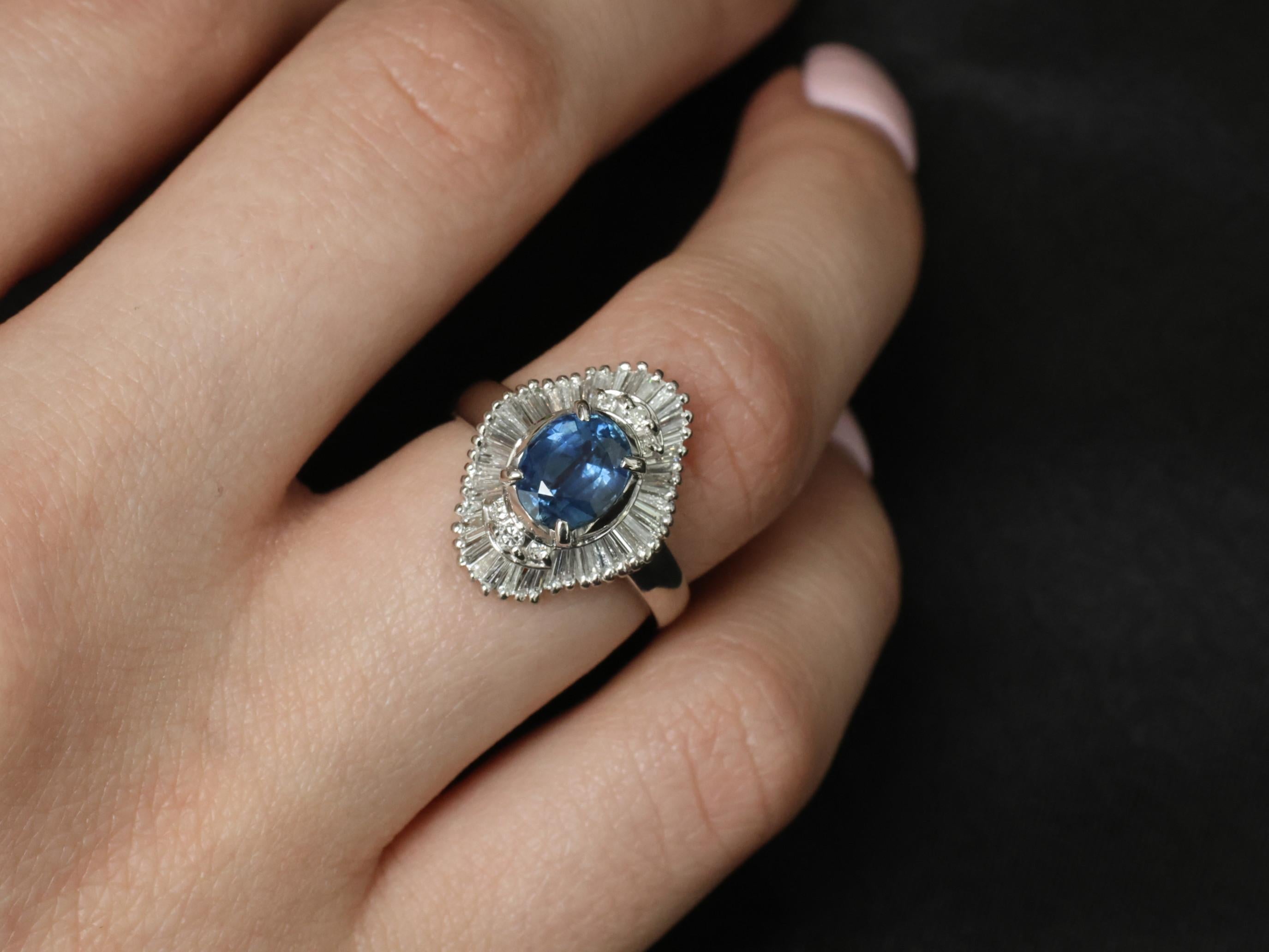 Vintage 1.70ct Blue Sapphire 1.02ct Diamond Platinum Ring Size 6