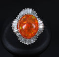 RARE 22.23ct Natural Mexican Fire Opal & 2.18ct Diamond Platinum Ring, Size 6.25