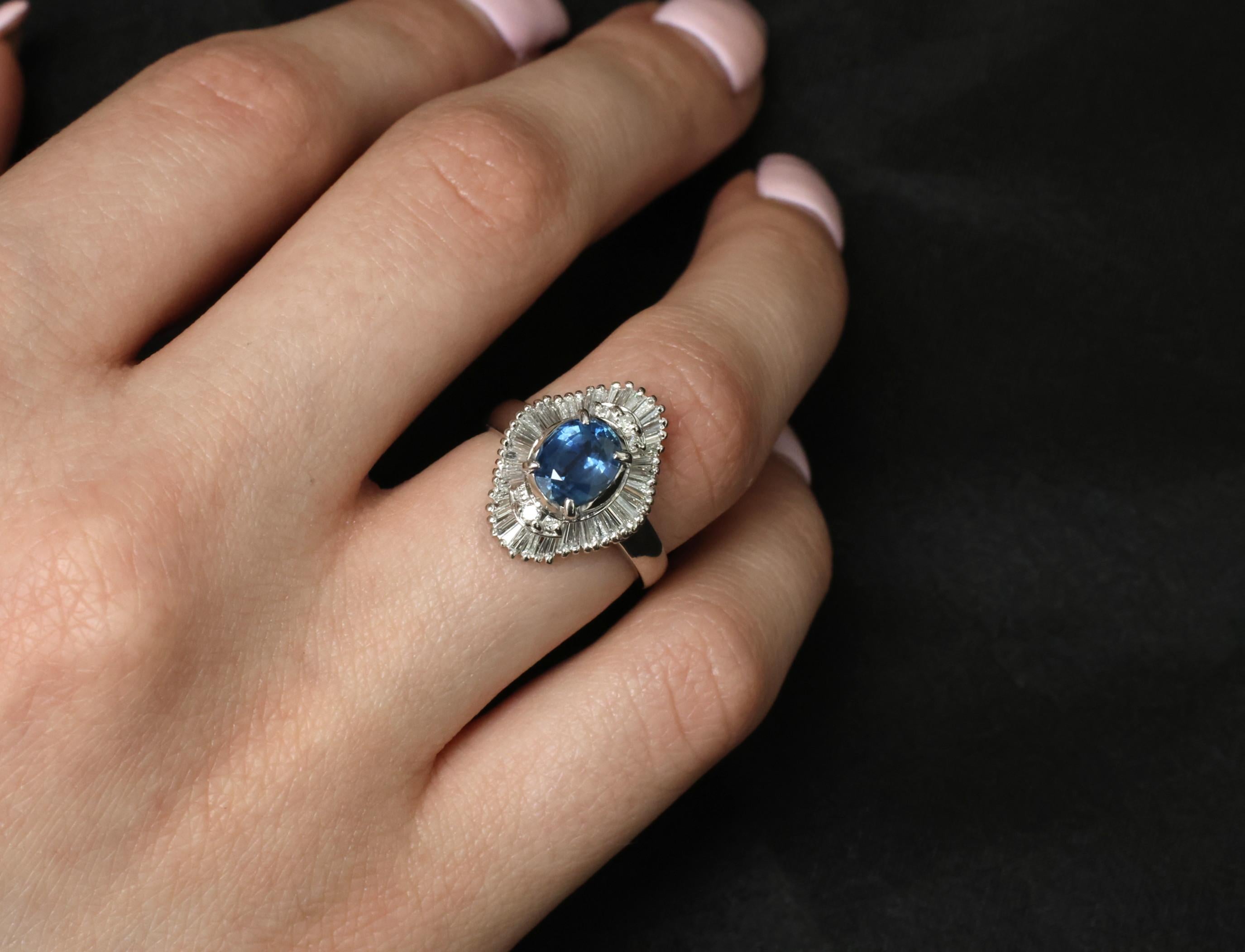 Vintage 1.70ct Blue Sapphire 1.02ct Diamond Platinum Ring Size 6
