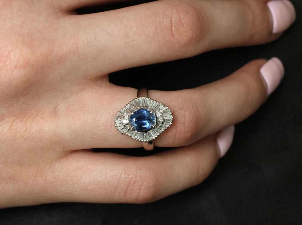 Vintage 1.70ct Blue Sapphire 1.02ct Diamond Platinum Ring Size 6