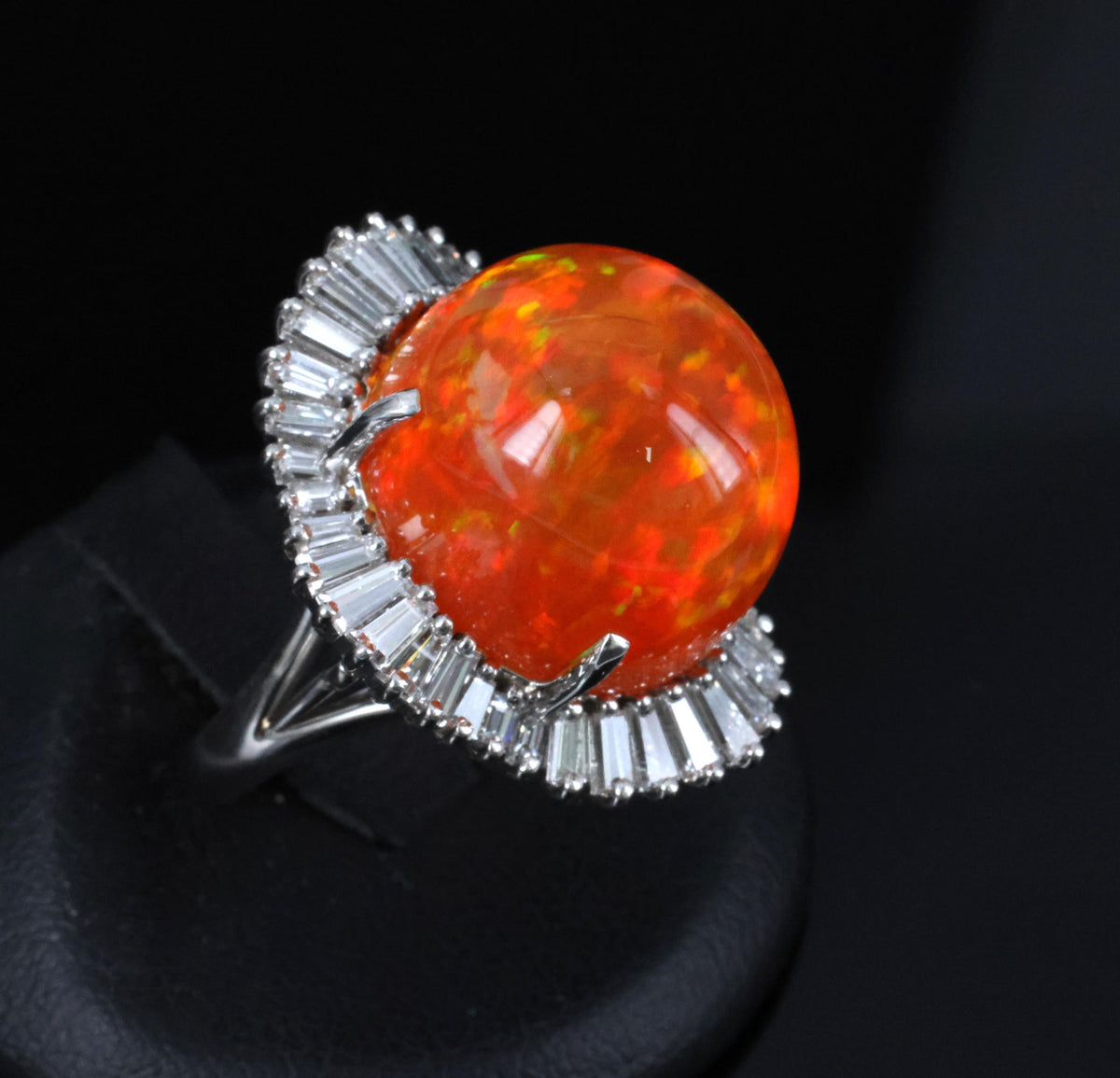 RARE 22.23ct Natural Mexican Fire Opal & 2.18ct Diamond Platinum Ring, Size 6.25