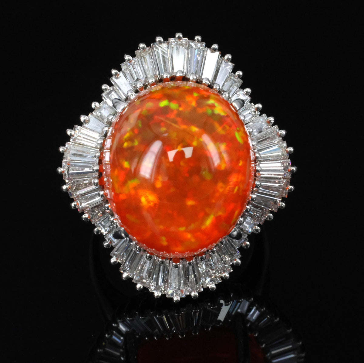 RARE 22.23ct Natural Mexican Fire Opal & 2.18ct Diamond Platinum Ring, Size 6.25