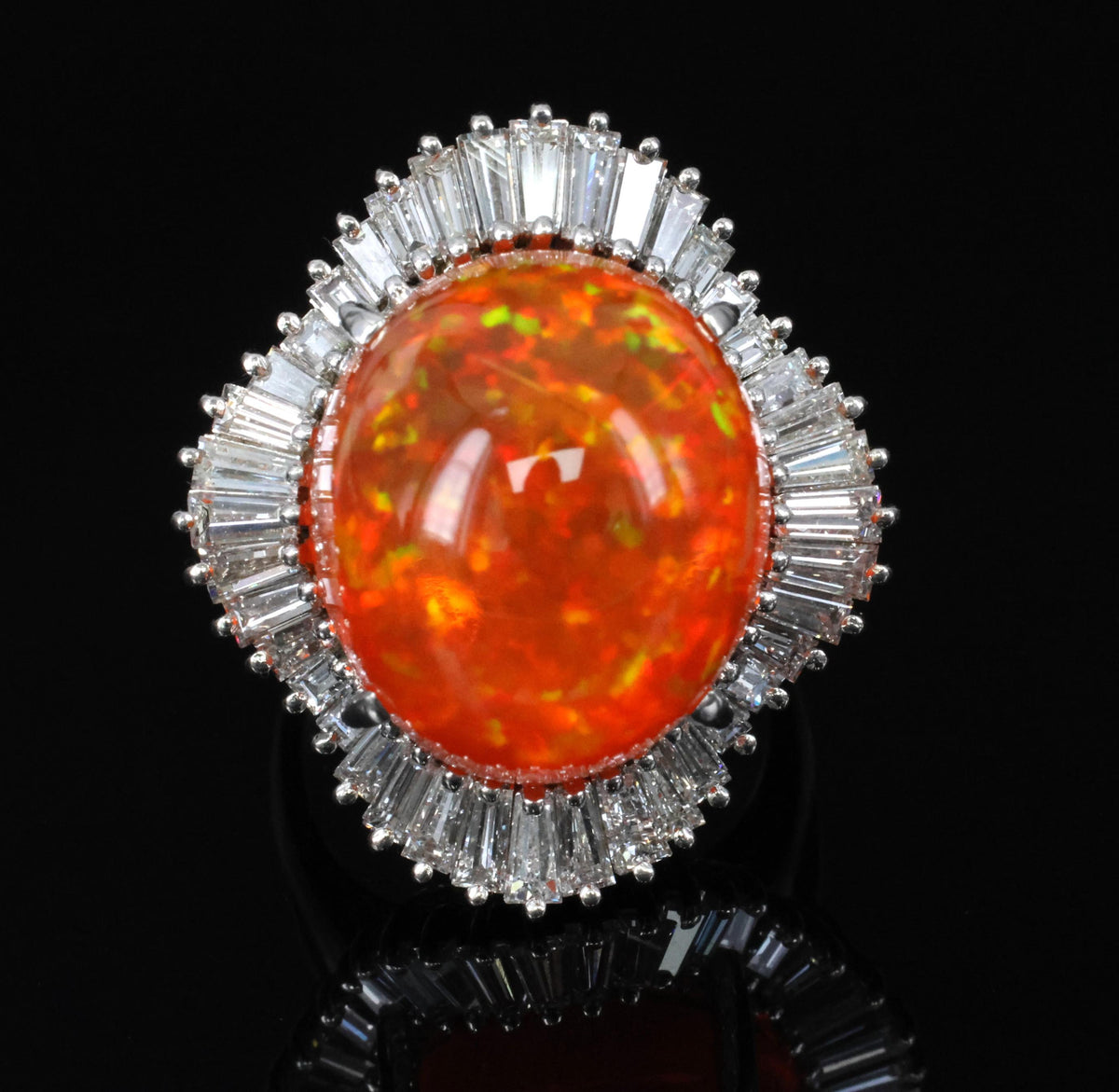 RARE 22.23ct Natural Mexican Fire Opal & 2.18ct Diamond Platinum Ring, Size 6.25