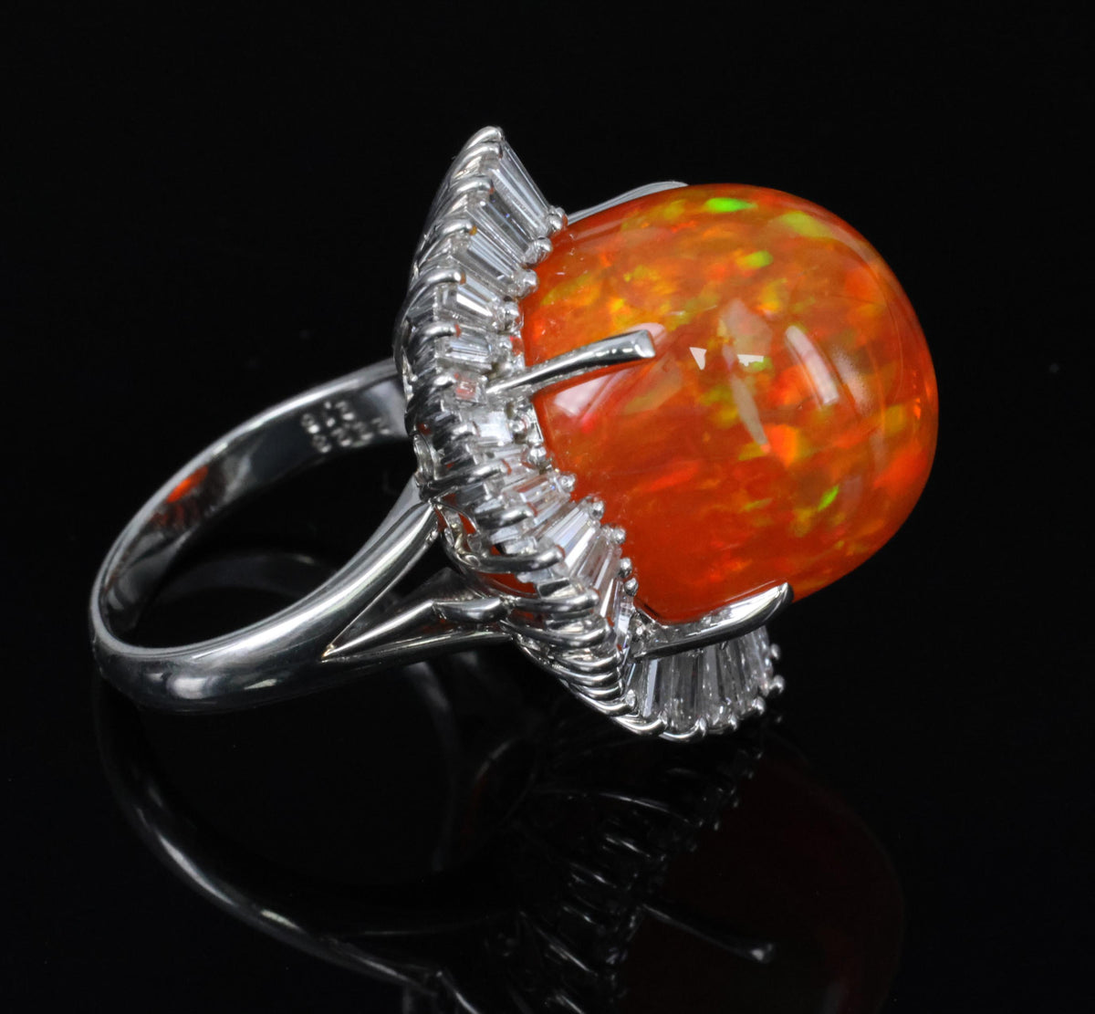 RARE 22.23ct Natural Mexican Fire Opal & 2.18ct Diamond Platinum Ring, Size 6.25