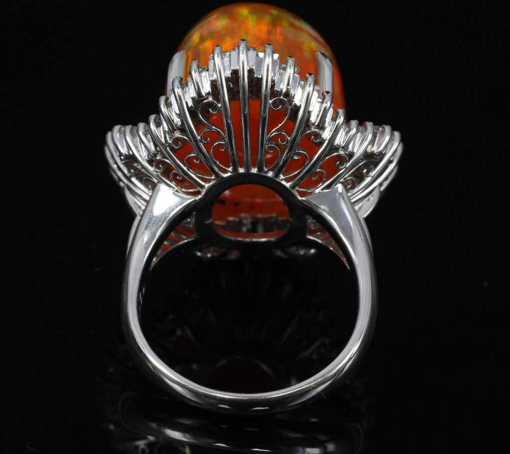 RARE 22.23ct Natural Mexican Fire Opal & 2.18ct Diamond Platinum Ring, Size 6.25