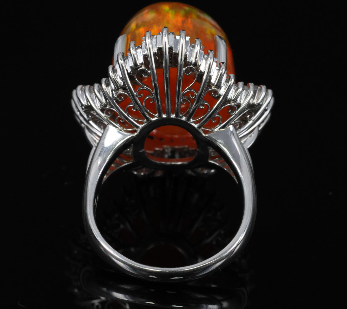 RARE 22.23ct Natural Mexican Fire Opal & 2.18ct Diamond Platinum Ring, Size 6.25