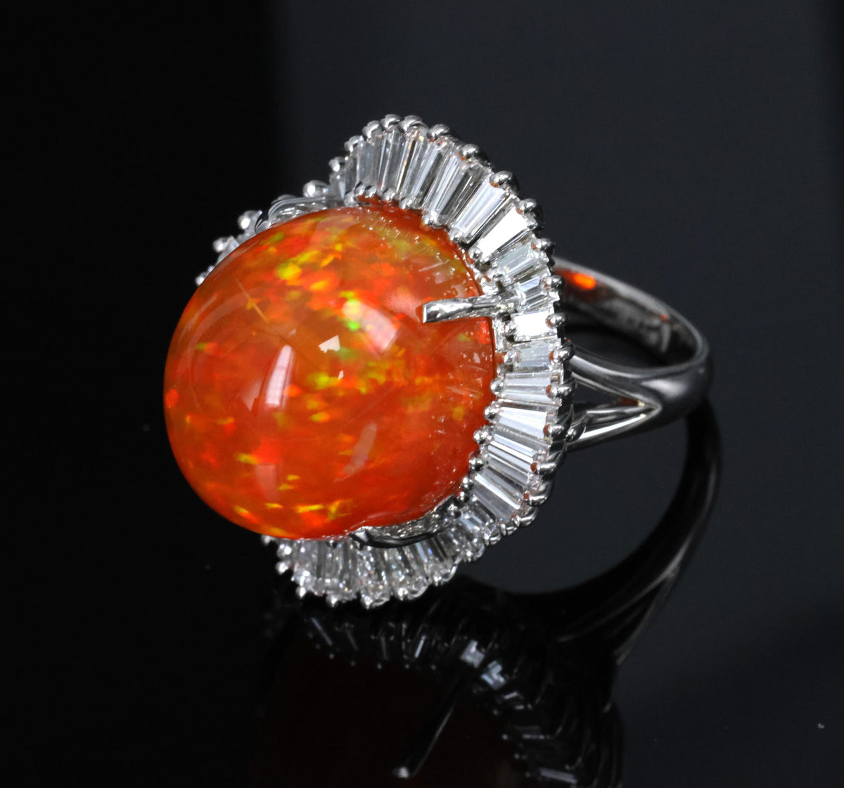 RARE 22.23ct Natural Mexican Fire Opal & 2.18ct Diamond Platinum Ring, Size 6.25