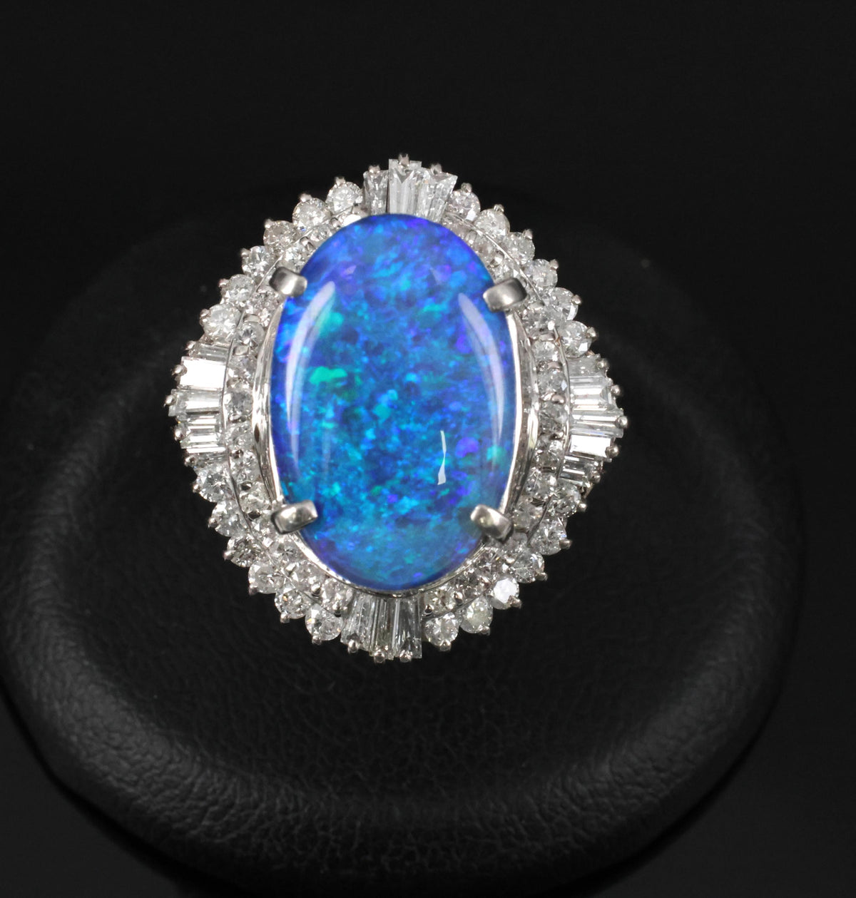 RARE!!! 7.18ct Natural Black Crystal Opal & 1.40ct Diamond Platinum Ring, Size 6