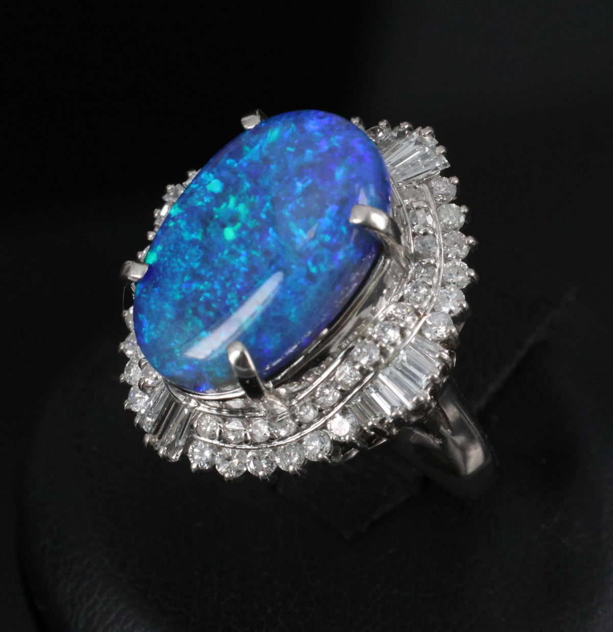 RARE!!! 7.18ct Natural Black Crystal Opal & 1.40ct Diamond Platinum Ring, Size 6