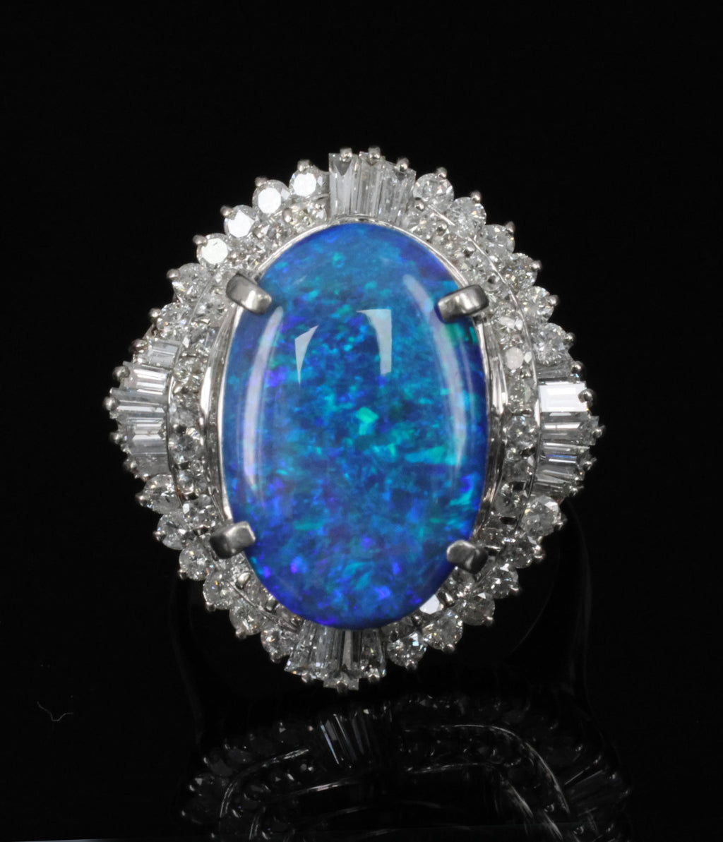 RARE!!! 7.18ct Natural Black Crystal Opal & 1.40ct Diamond Platinum Ring, Size 6