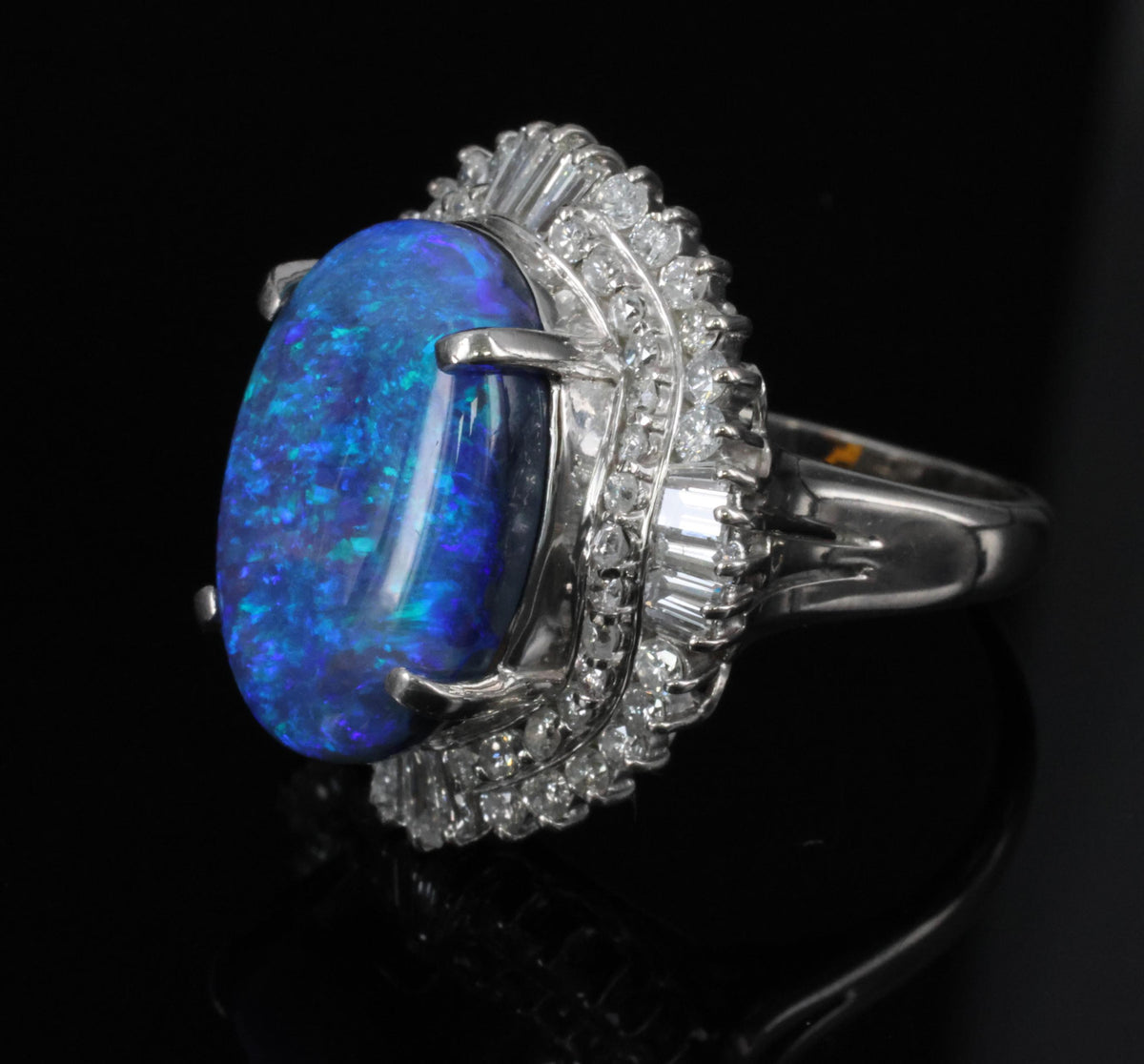 RARE!!! 7.18ct Natural Black Crystal Opal & 1.40ct Diamond Platinum Ring, Size 6