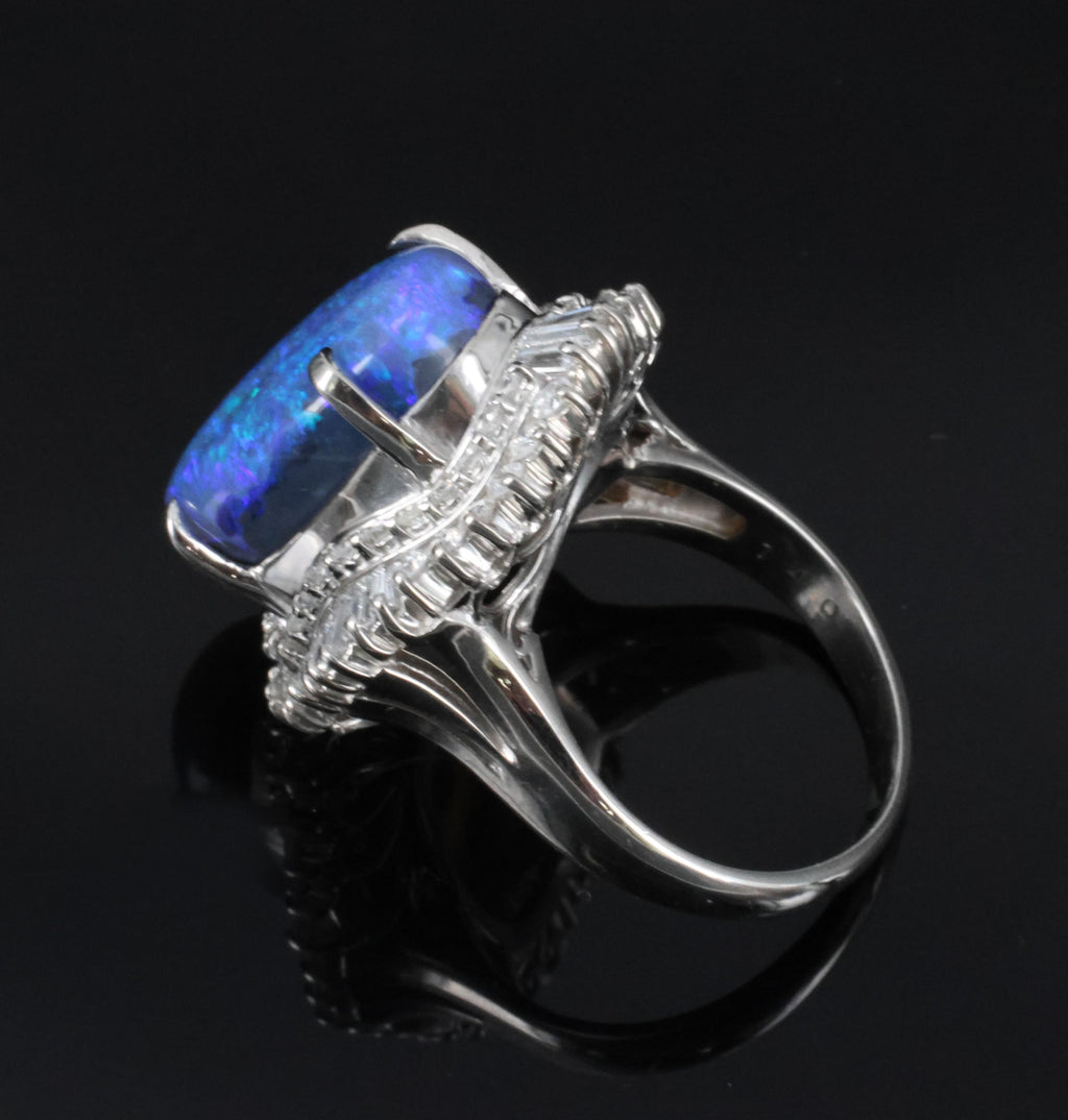 RARE!!! 7.18ct Natural Black Crystal Opal & 1.40ct Diamond Platinum Ring, Size 6