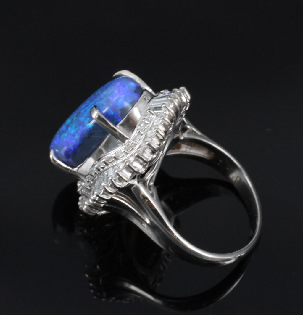 RARE!!! 7.18ct Natural Black Crystal Opal & 1.40ct Diamond Platinum Ring, Size 6