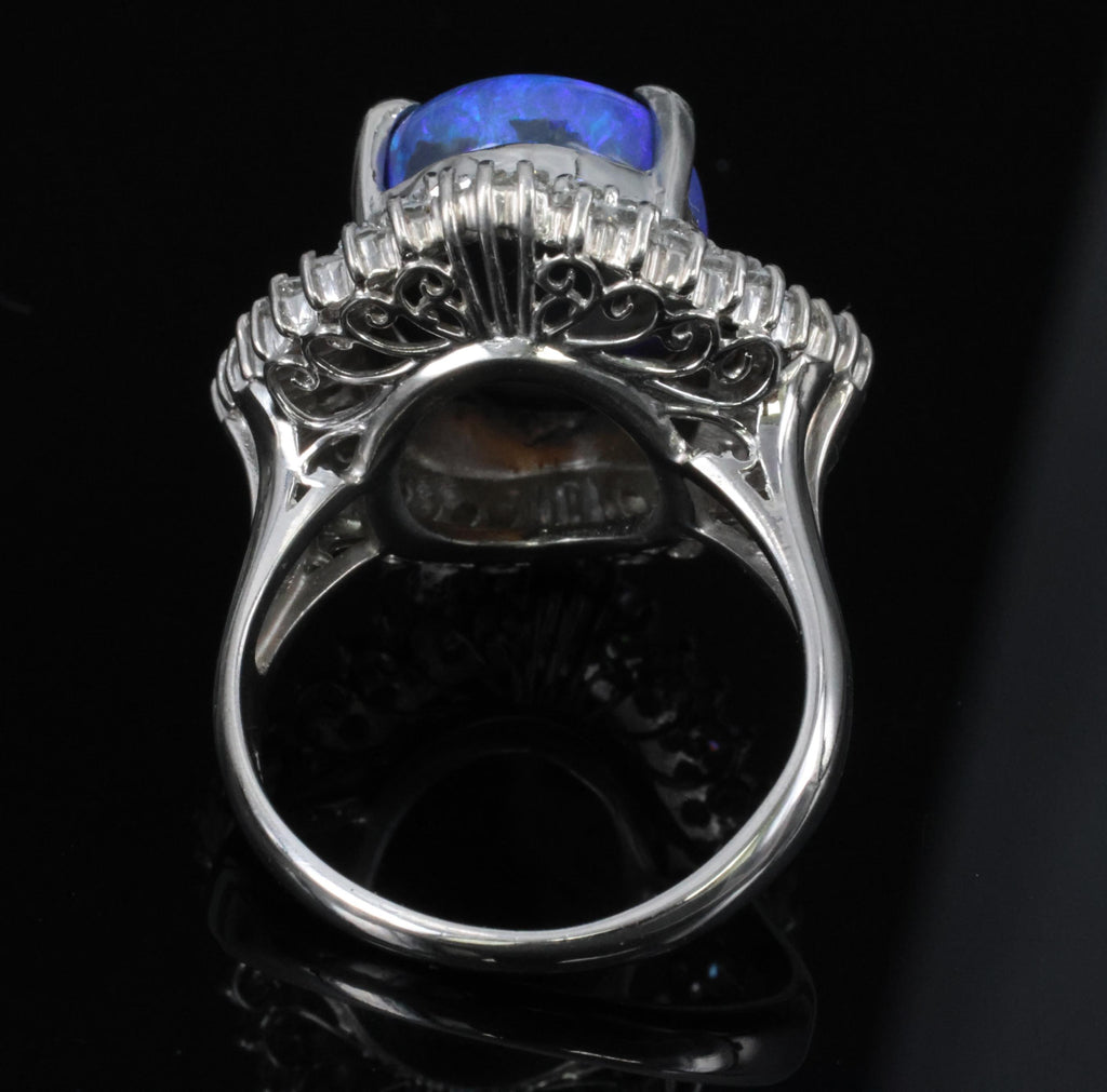 RARE!!! 7.18ct Natural Black Crystal Opal & 1.40ct Diamond Platinum Ring, Size 6