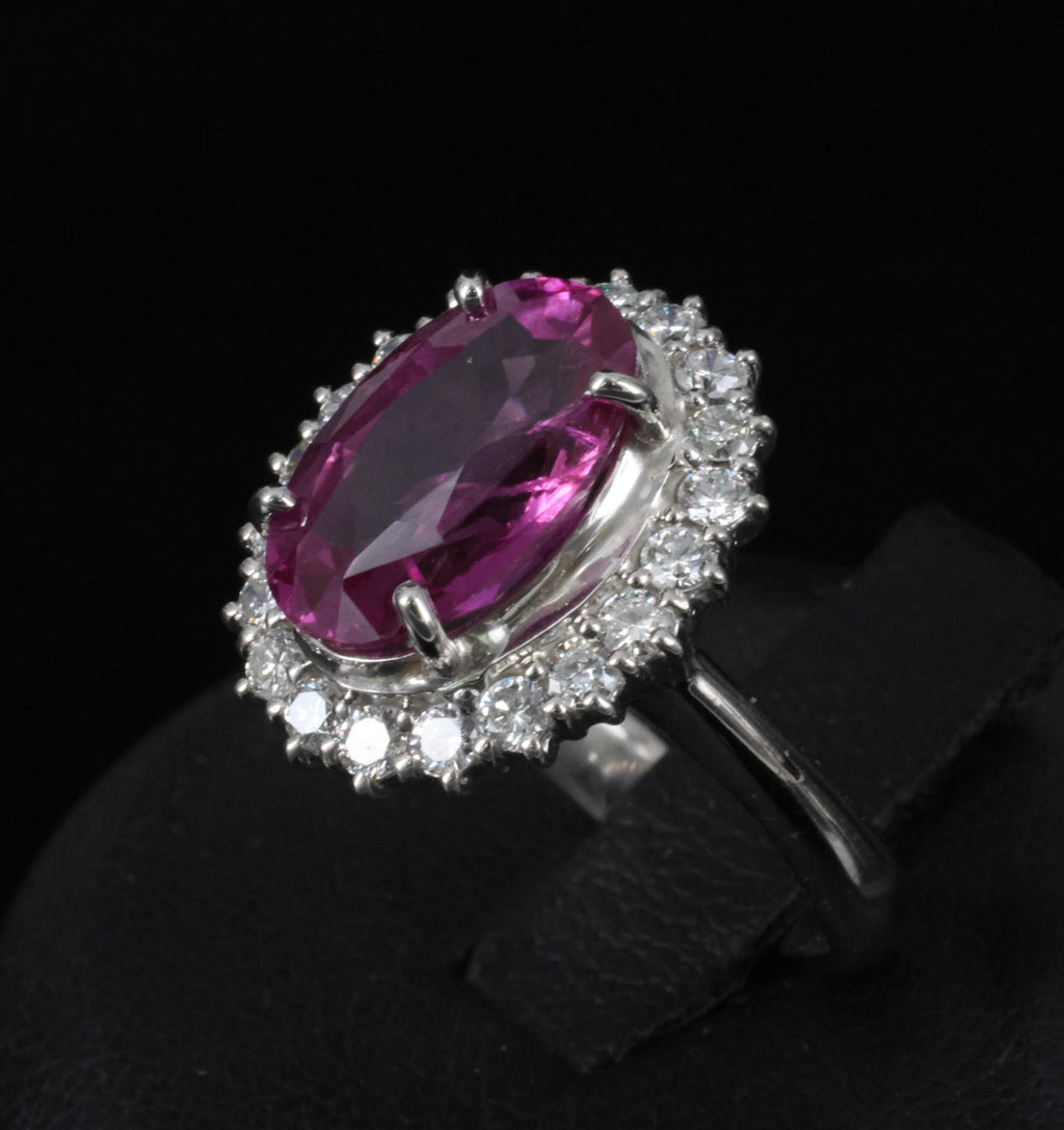 Rare 4.53ct GIA Ceylon Pink Sapphire & 0.58ct Diamond Platinum Ring, Size 5.75