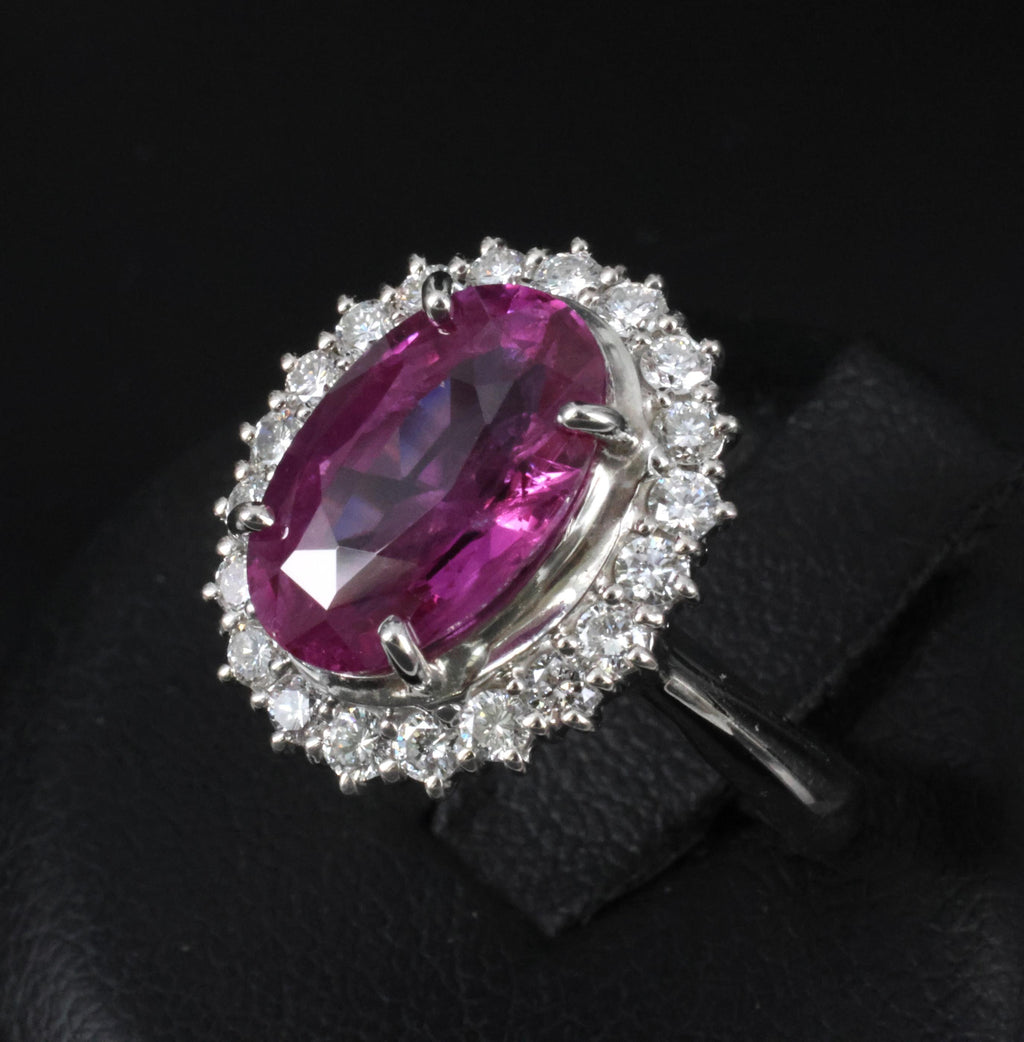 Rare 4.53ct GIA Ceylon Pink Sapphire & 0.58ct Diamond Platinum Ring, Size 5.75