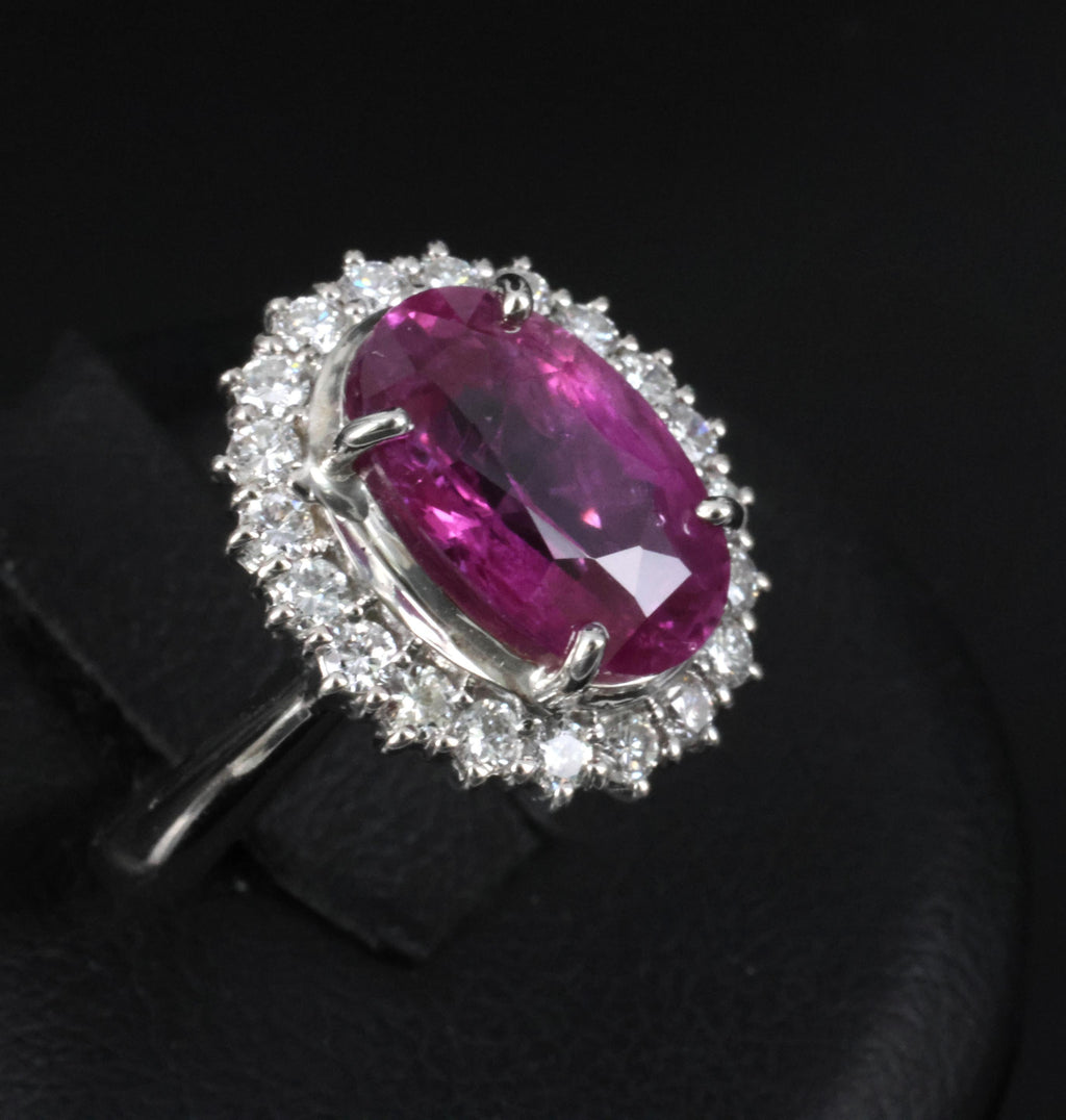 Rare 4.53ct GIA Ceylon Pink Sapphire & 0.58ct Diamond Platinum Ring, Size 5.75