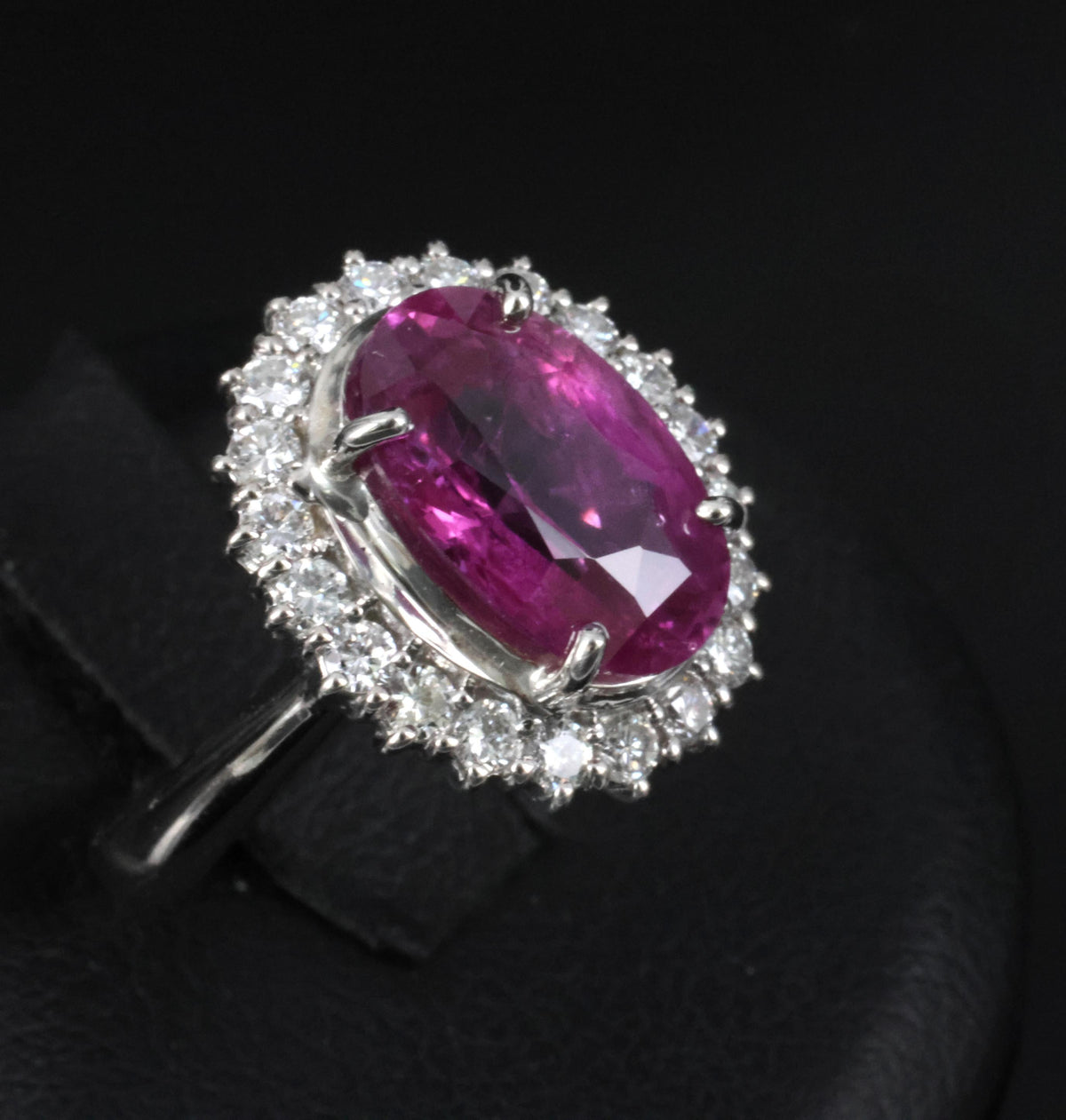 Rare 4.53ct GIA Ceylon Pink Sapphire & 0.58ct Diamond Platinum Ring, Size 5.75