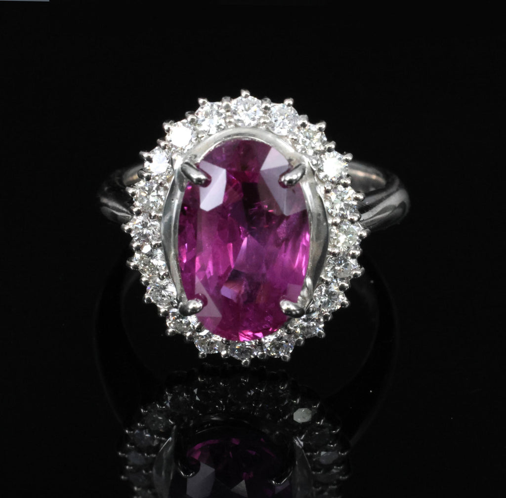 Rare 4.53ct GIA Ceylon Pink Sapphire & 0.58ct Diamond Platinum Ring, Size 5.75