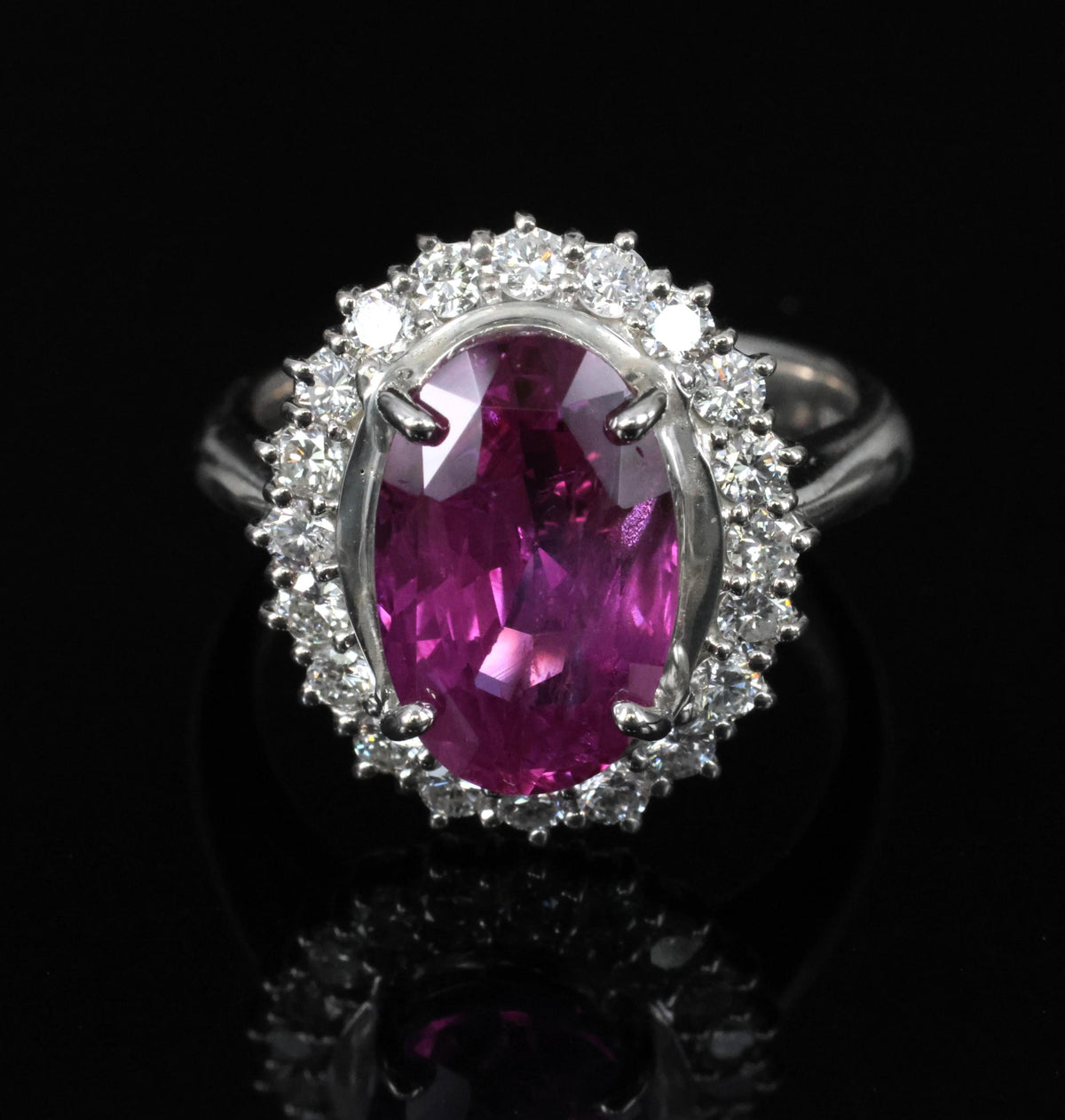Rare 4.53ct GIA Ceylon Pink Sapphire & 0.58ct Diamond Platinum Ring, Size 5.75