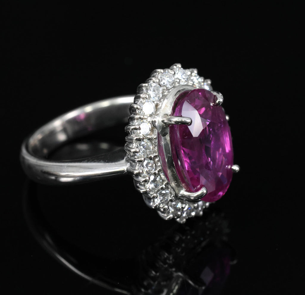 Rare 4.53ct GIA Ceylon Pink Sapphire & 0.58ct Diamond Platinum Ring, Size 5.75