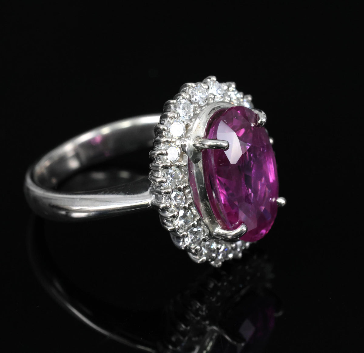 Rare 4.53ct GIA Ceylon Pink Sapphire & 0.58ct Diamond Platinum Ring, Size 5.75