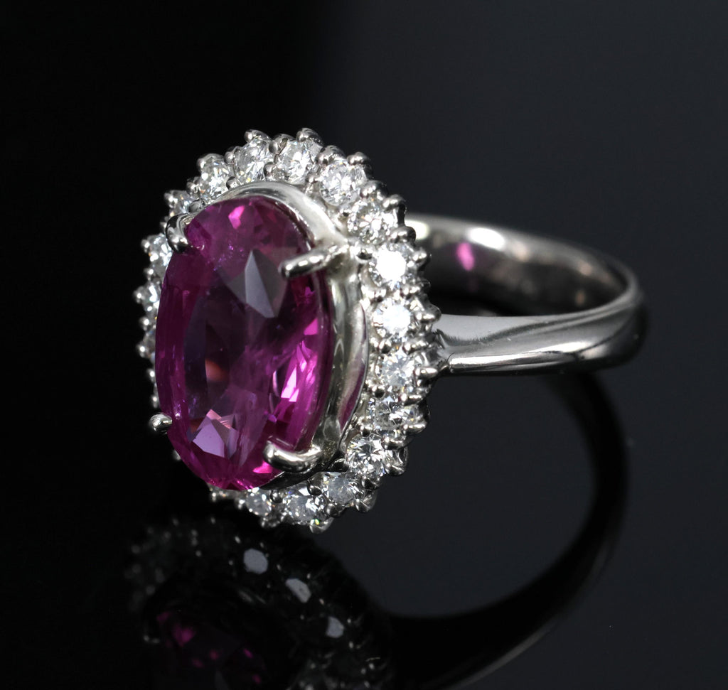 Rare 4.53ct GIA Ceylon Pink Sapphire & 0.58ct Diamond Platinum Ring, Size 5.75