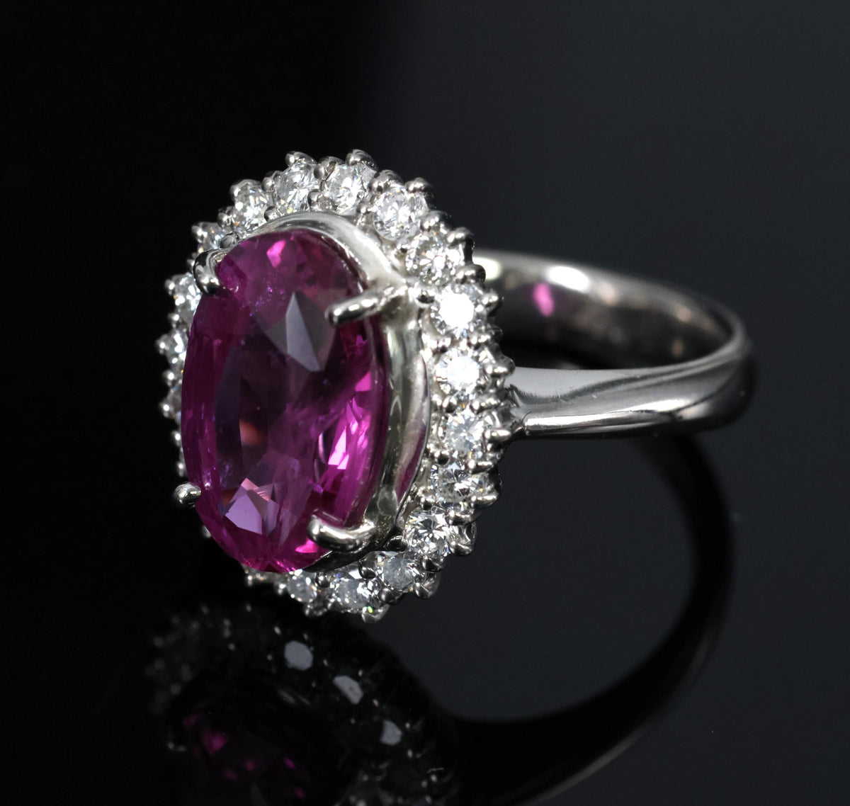Rare 4.53ct GIA Ceylon Pink Sapphire & 0.58ct Diamond Platinum Ring, Size 5.75