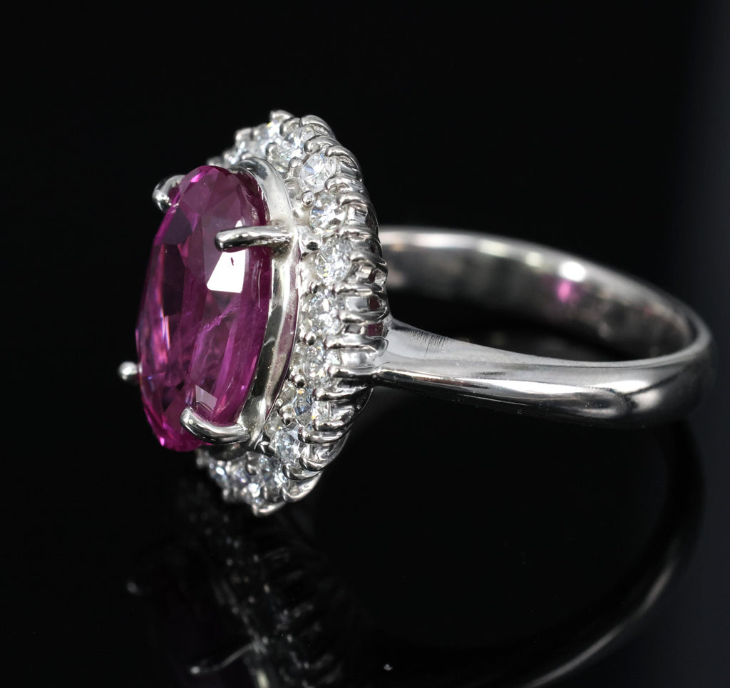 Rare 4.53ct GIA Ceylon Pink Sapphire & 0.58ct Diamond Platinum Ring, Size 5.75