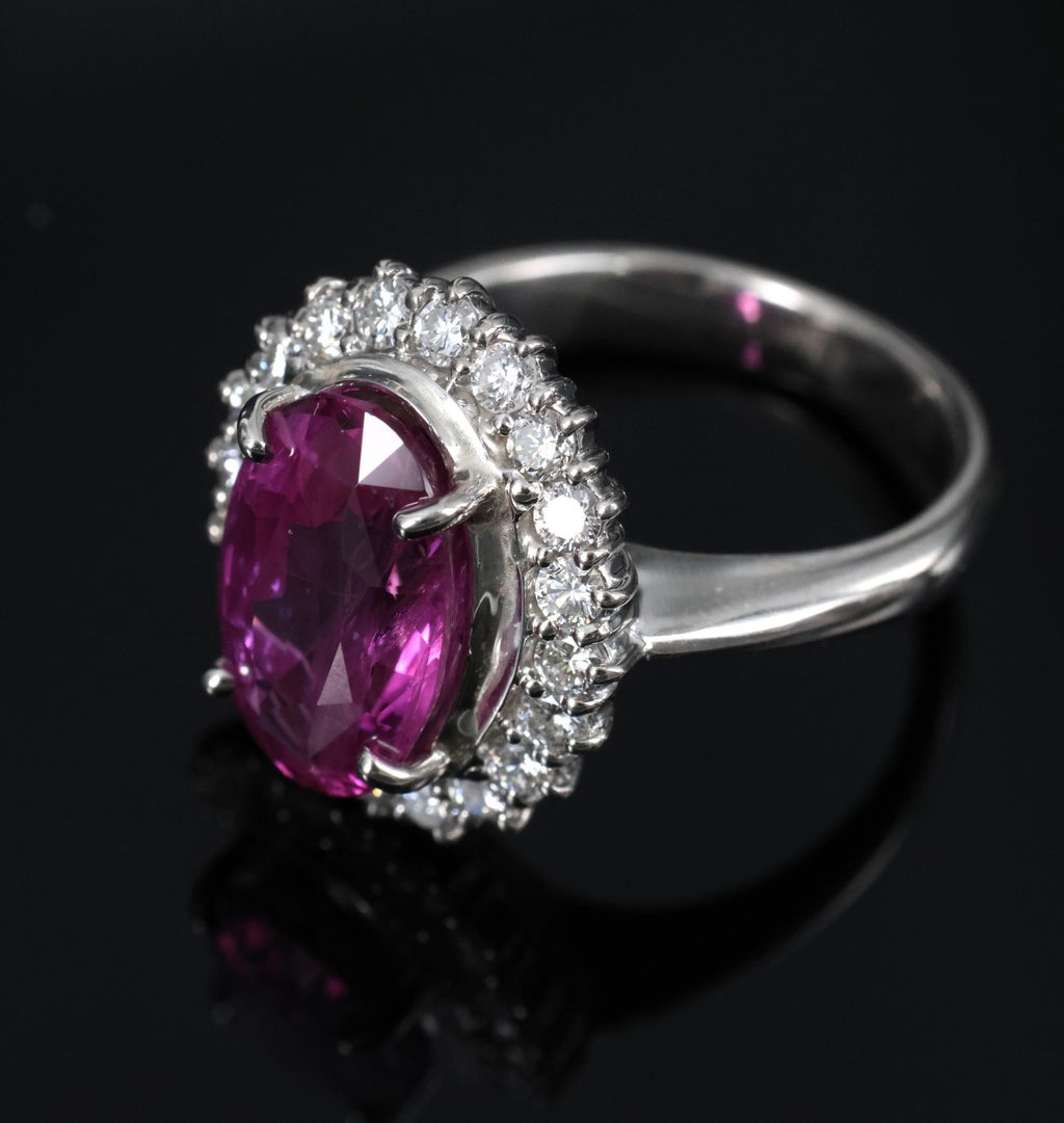 Rare 4.53ct GIA Ceylon Pink Sapphire & 0.58ct Diamond Platinum Ring, Size 5.75