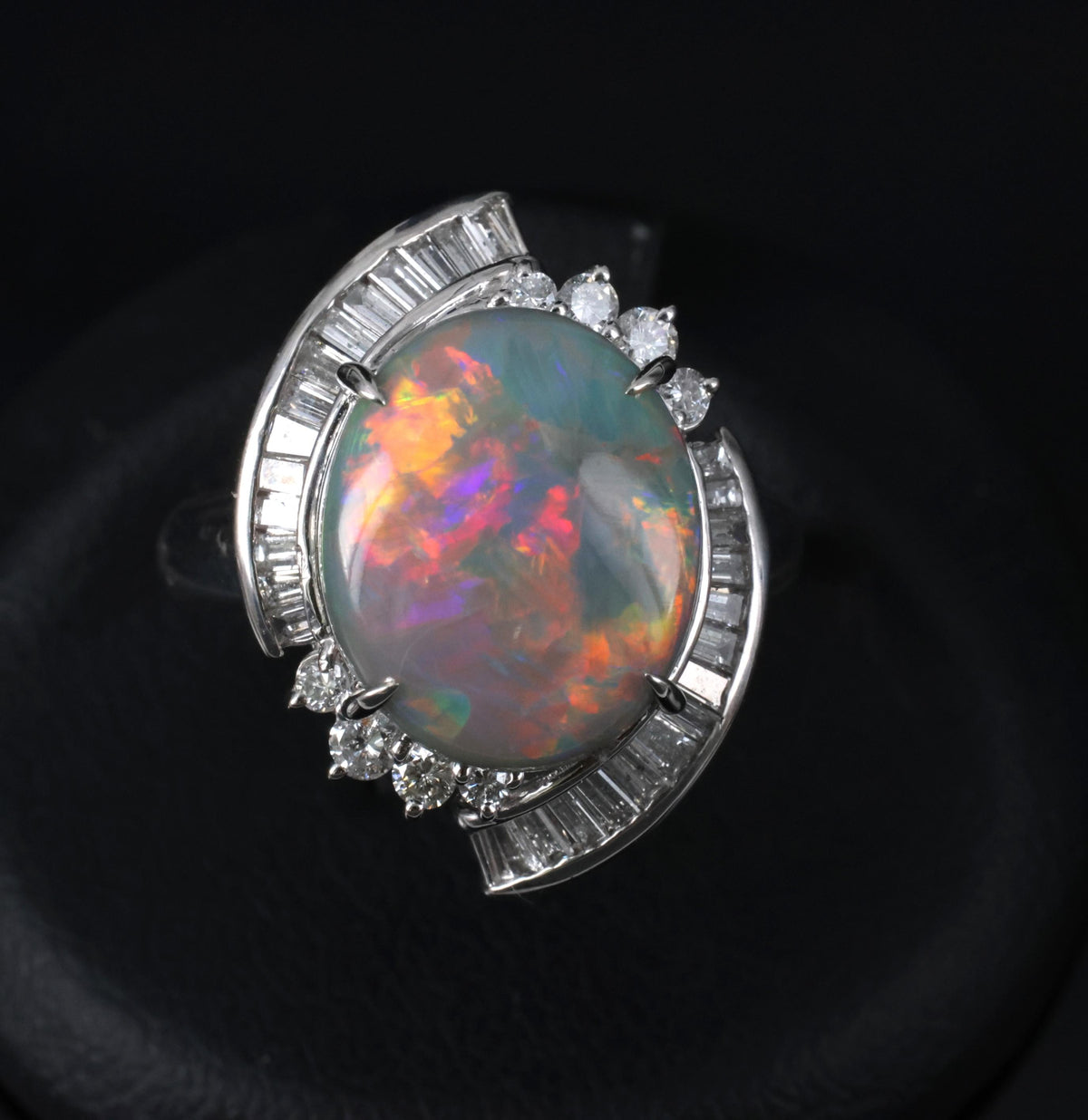 5.37ct Natural Untreated Black Opal & 0.73ct Diamond Platinum Ring, Size 6.25